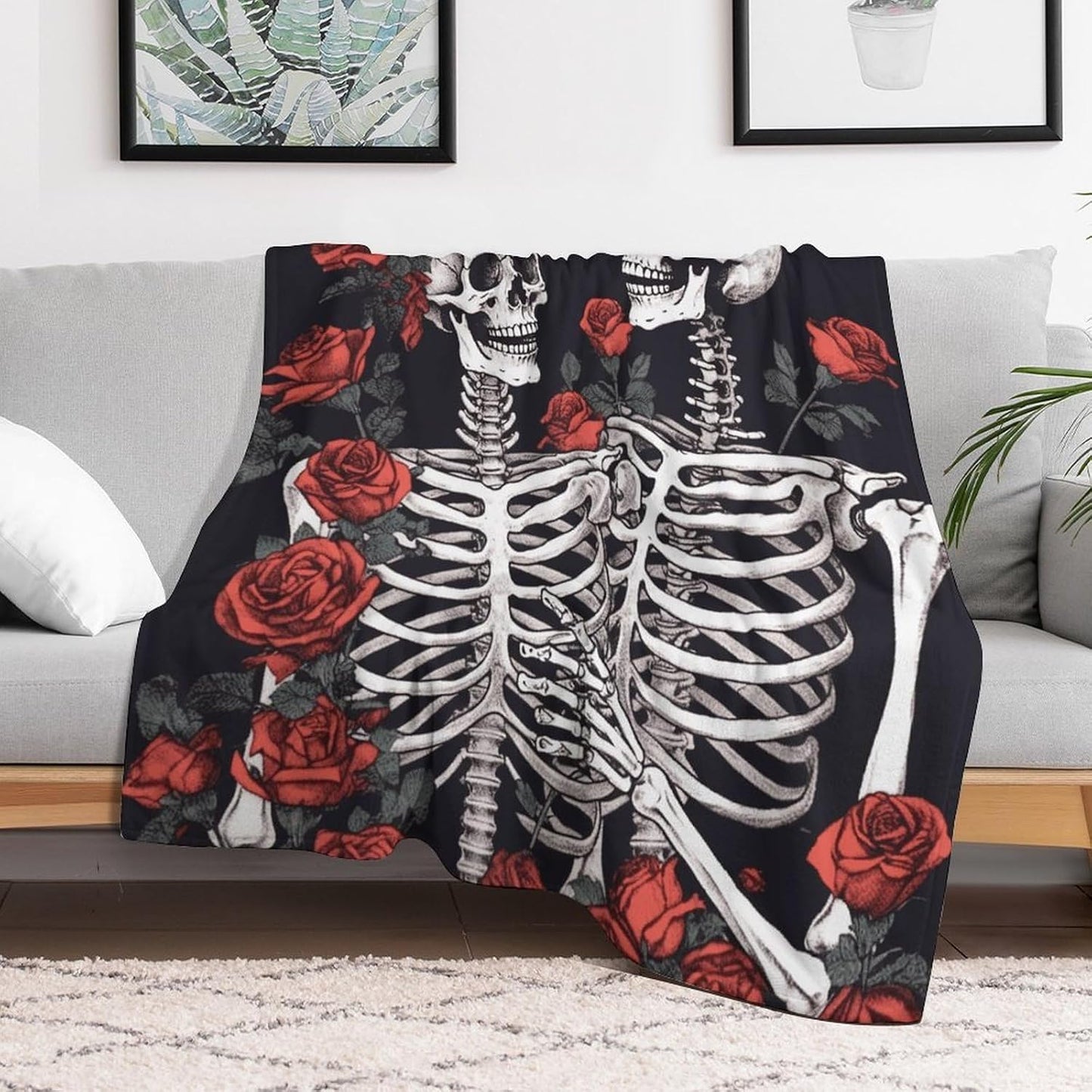 Rose and Skeleton Blanket Super Soft Lightweight Throw Blanket Cute Cozy Warm Bed Blanket Decorative Fuzzy Blanket All-Season Home Decor Gift for Sofa Couch Living Room 40"*50" （100 * 130cm）