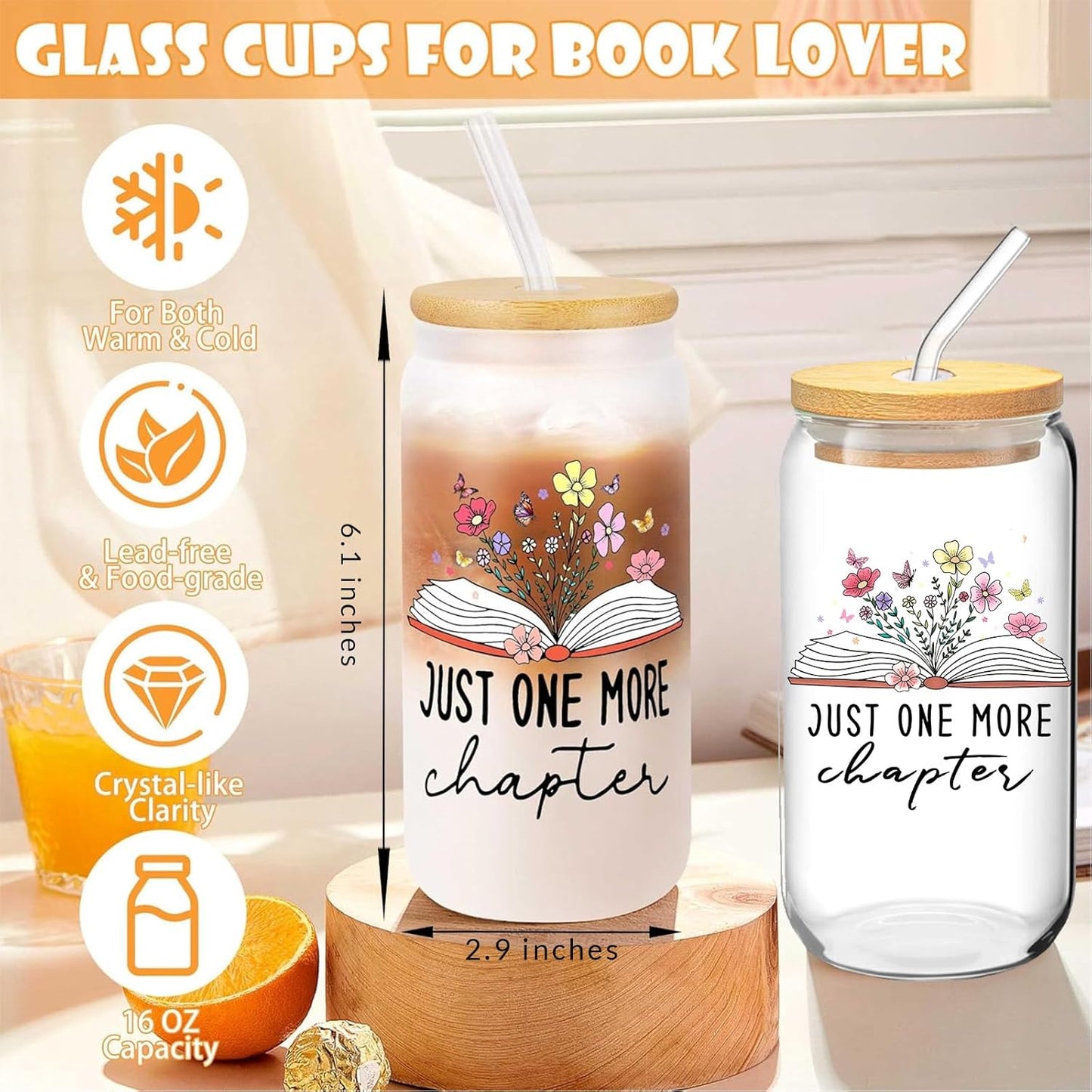 Hqvbvc 8 Pcs Book Lovers Gifts for Women Book Club Accessories Include 16oz Glass Cup Tote Bag Socks Keychain Bookmark Page Holder Birthday Gifts for Readers Librarians, Bookworms Teacher (8pcs)