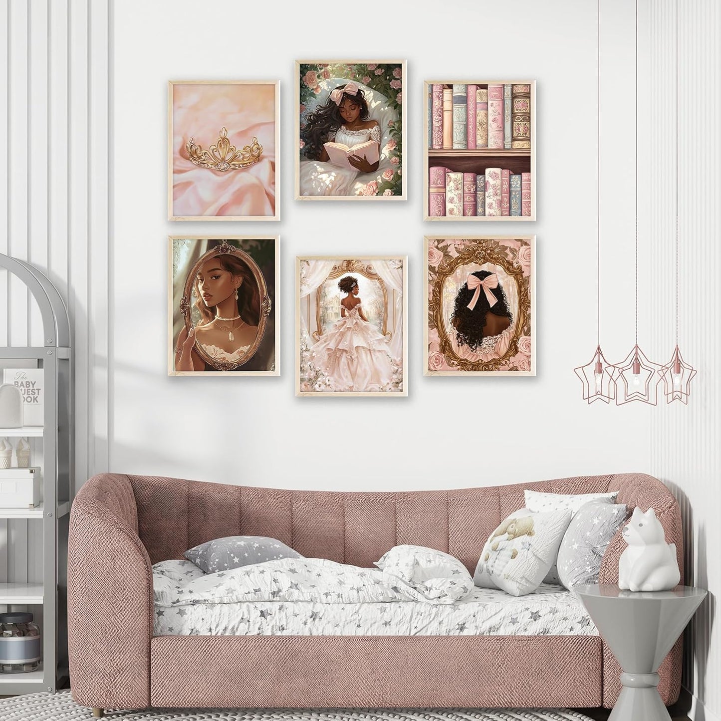 Eastern Print 6 Pieces African American Wall Art, Cute Black Princess Room Decor For Girls Bedroom, Black Girl Posters For Room Aesthetic, Black Women Poster For Room Aesthetic, Unframed 8x10 Inches