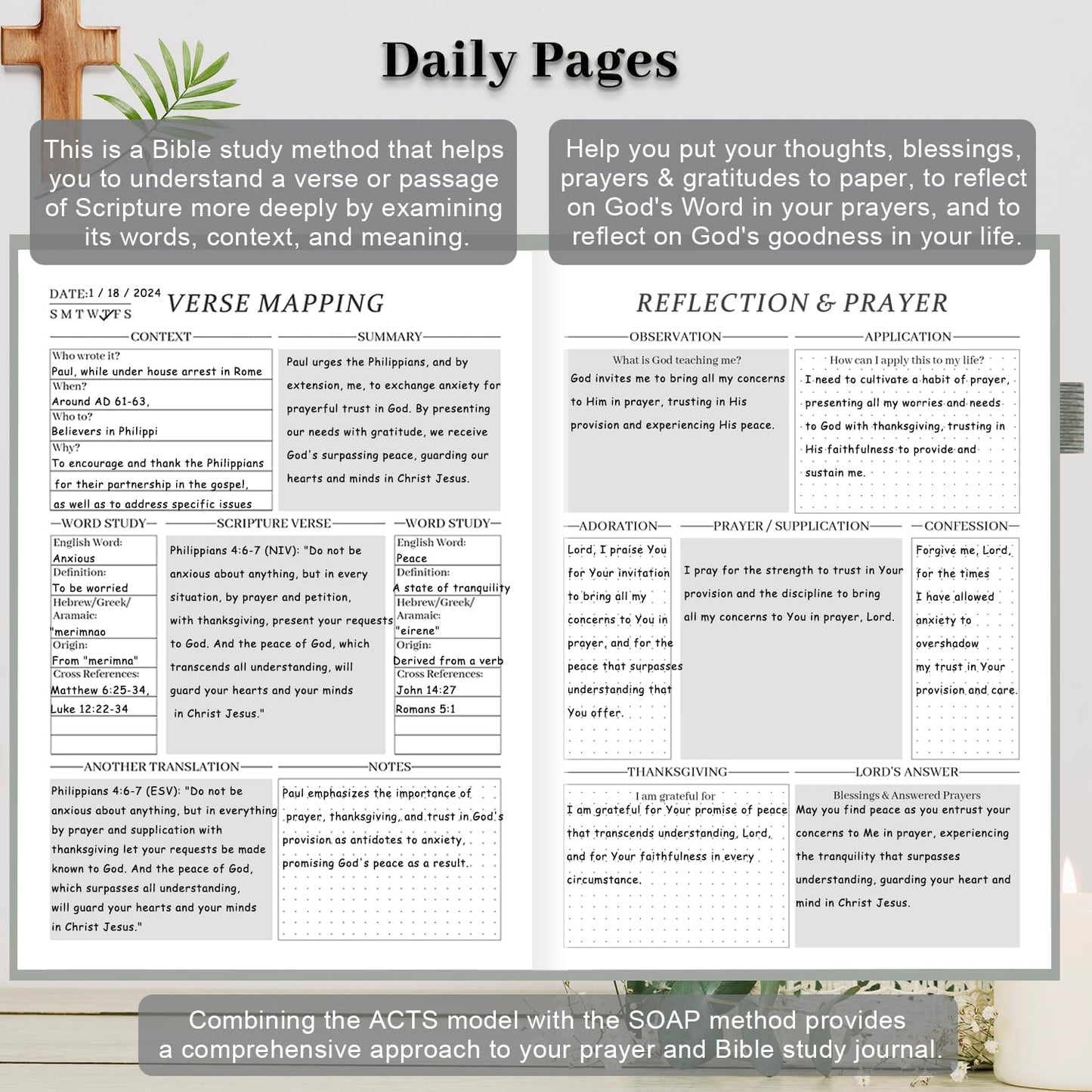 Bible Study Journal & Prayer Journal with Bible Reading Tracker, Verse Mapping Journal, Christian Devotional & Faith Planner, Church Notebook for Note Taking, Religious Gifts for Women Men