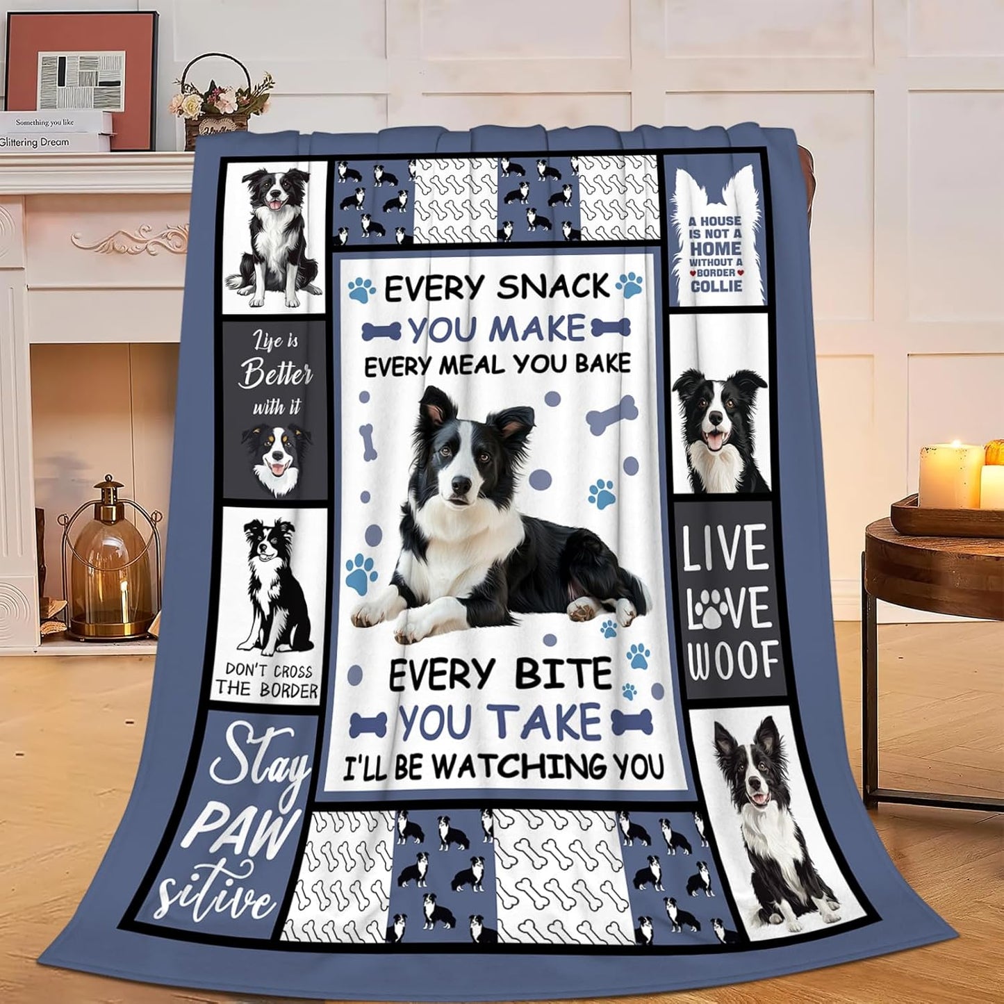 Border Collie Blanket, Dog Throw Blanket, Border Collie Gifts, Pet Dog Stuff Fleece Flannel Plush for Women Men Boys Girls Lover Adults Soft Bedding for Sofa Bed Office Home Decor 40"X50"