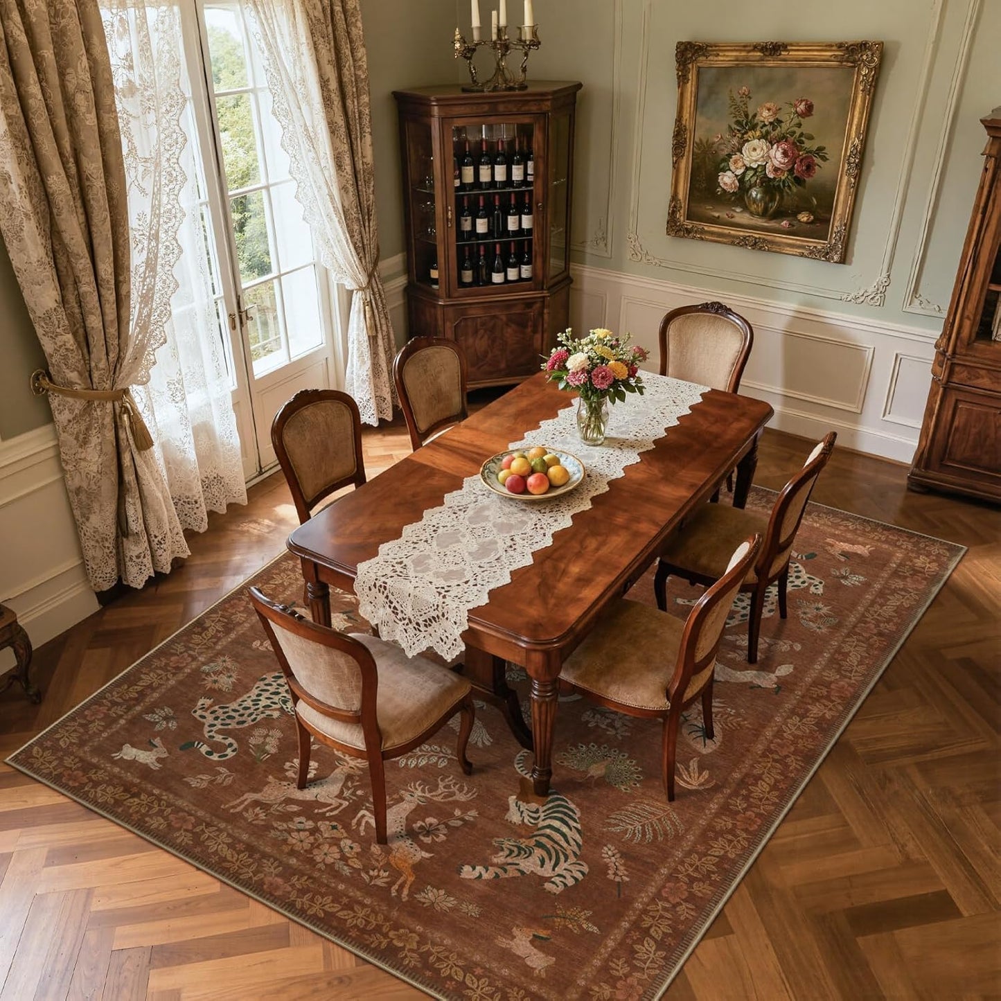 Moynesa Vintage Living Room Rug 8x10, Washable Area Rugs for Dining Room Under Kitchen Table, Bedroom, Oriental Stain Resistant Non Slip Large Indoor Carpets (8x10 Terracotta)