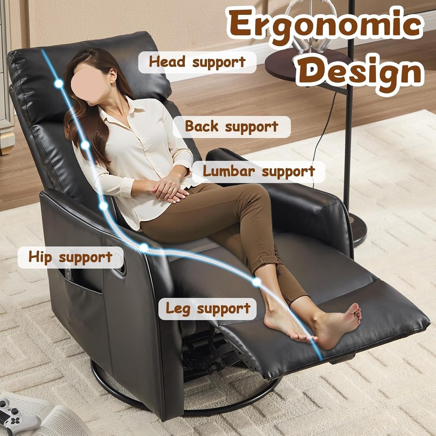Massage Recliner Chair with Heat Adults Adjustable Footrest High Back Swivel Rocking Recliners Chairs for Small Spaces Living Room Bedroom Meeting