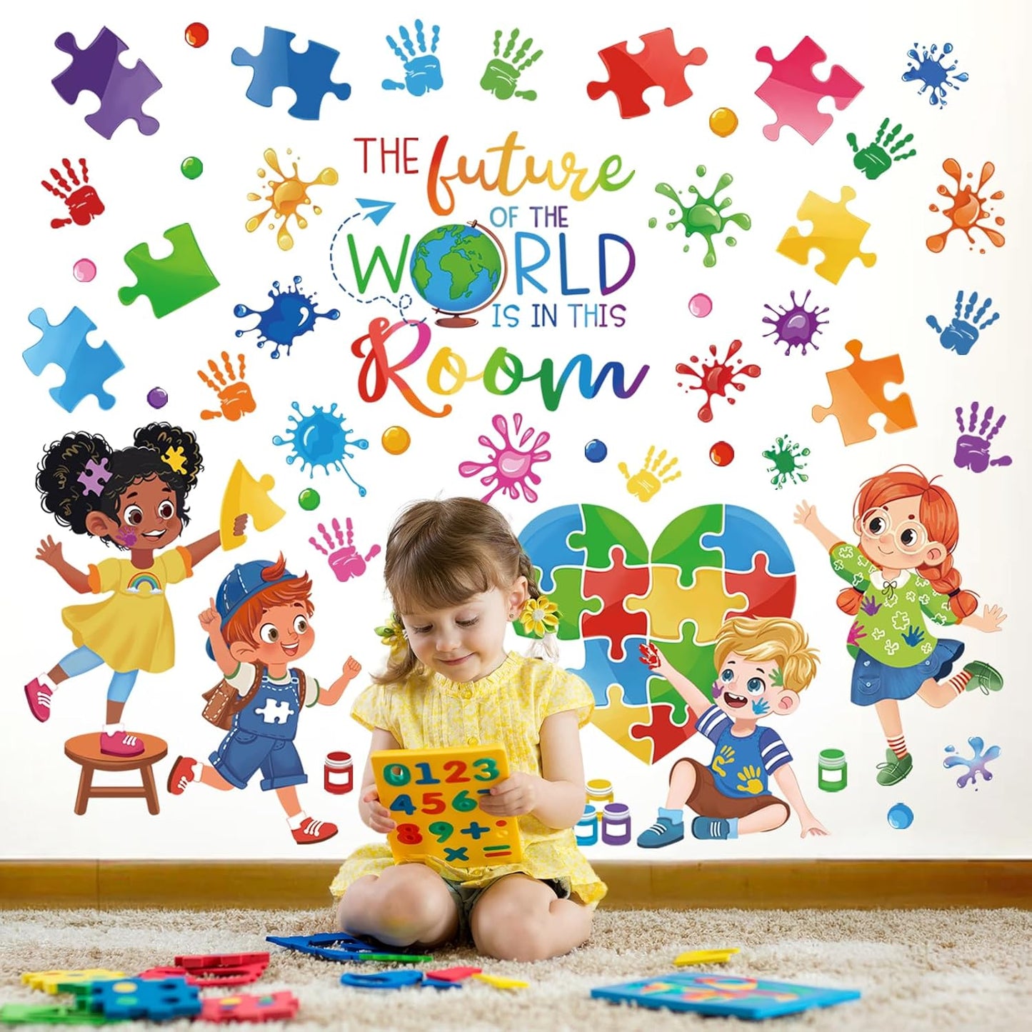 wondever Reading Corner Inspirational Quotes Wall Stickers The Future of The World is in This Room Peel and Stick Wall Art Decals for Kids Room Playroom School Classroom