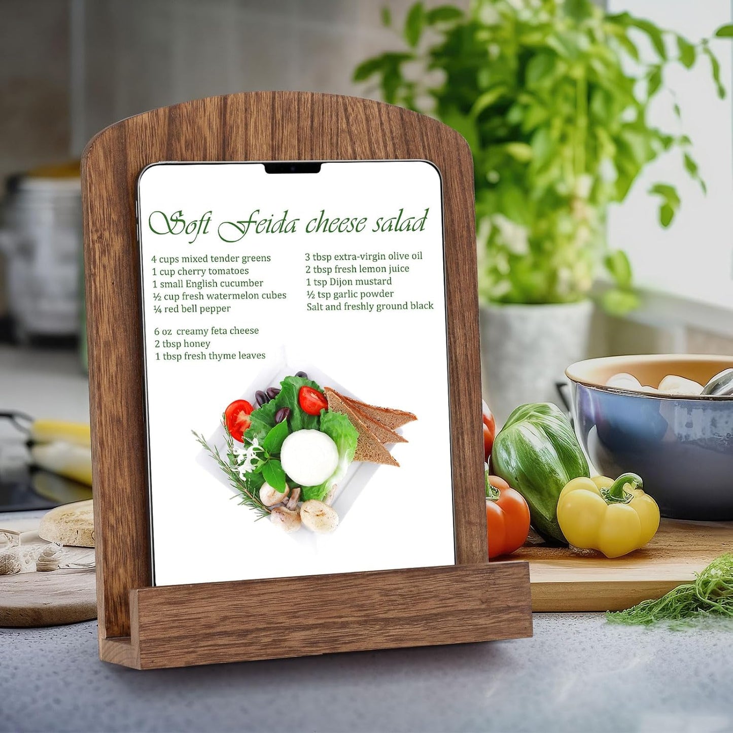 Cookbook Stand for Kitchen Counter, Solid Wood Recipe Book Holder Cook Book Stand with Adjustable Angle for Convenient Cooking, Perfect for Kitchen Countertop Decor