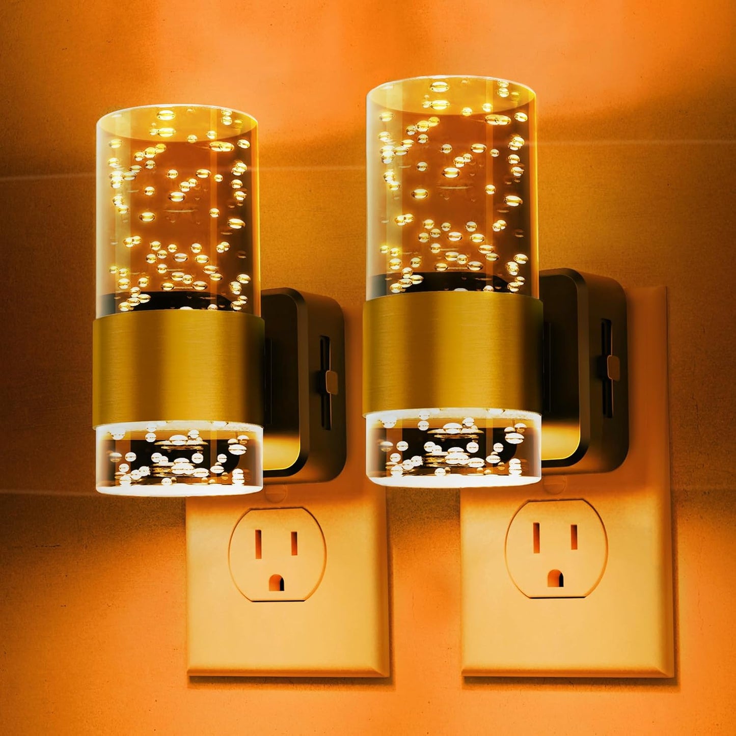 Night lights plug into wall, Amber Night Light with Adjustable Brightness, Plug in NightLight with Auto Light Sensor, Wall Sconce-style Design Night Light for Bathroom,Hallway, 2 Pack