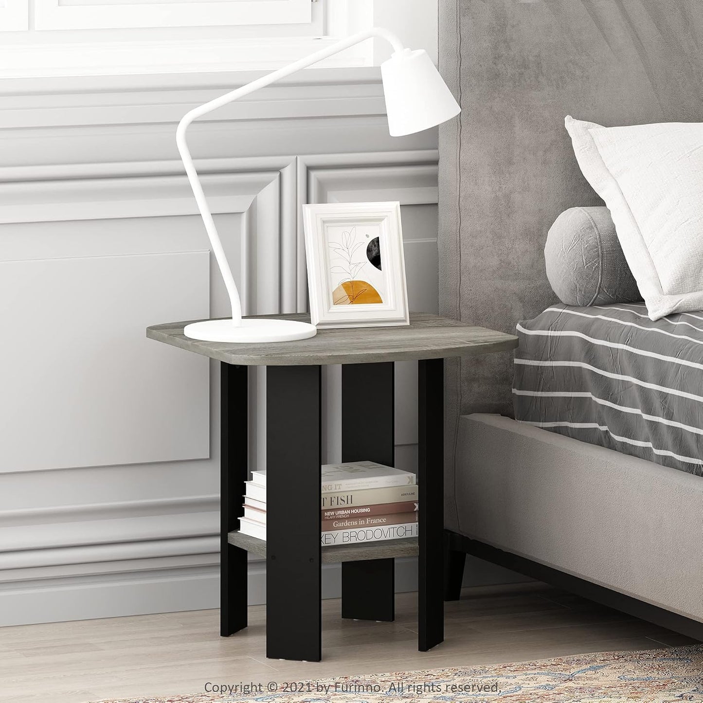 Furinno SIMPLE DESIGN Side Table, 2-Tier Modern End Table with Soft Edges, Open Shelves Night Stand, Bedside Table, for Living Room, Bedroom, French Oak