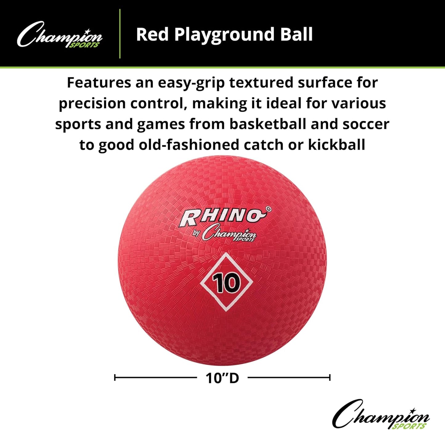 Champion Sports Playground Ball – Durable High-Bounce Ball, Sizes 5", 6", 7", 10", 13" & 16" for Gym, Recess & Play