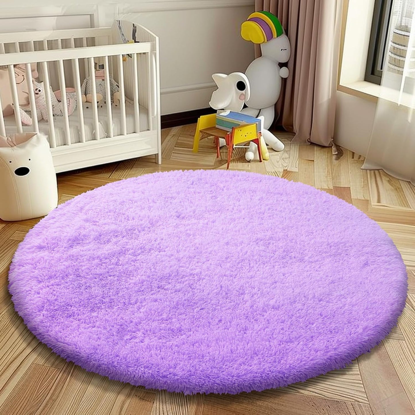 Super Soft Circle Rugs for Girls Princess Castle Toddlers Play Tent 5 Diameter Circular Area Rugs for Kids Bedroom Baby Room Decor Round Shag Playhouse Carpets(Φ5, Purple)