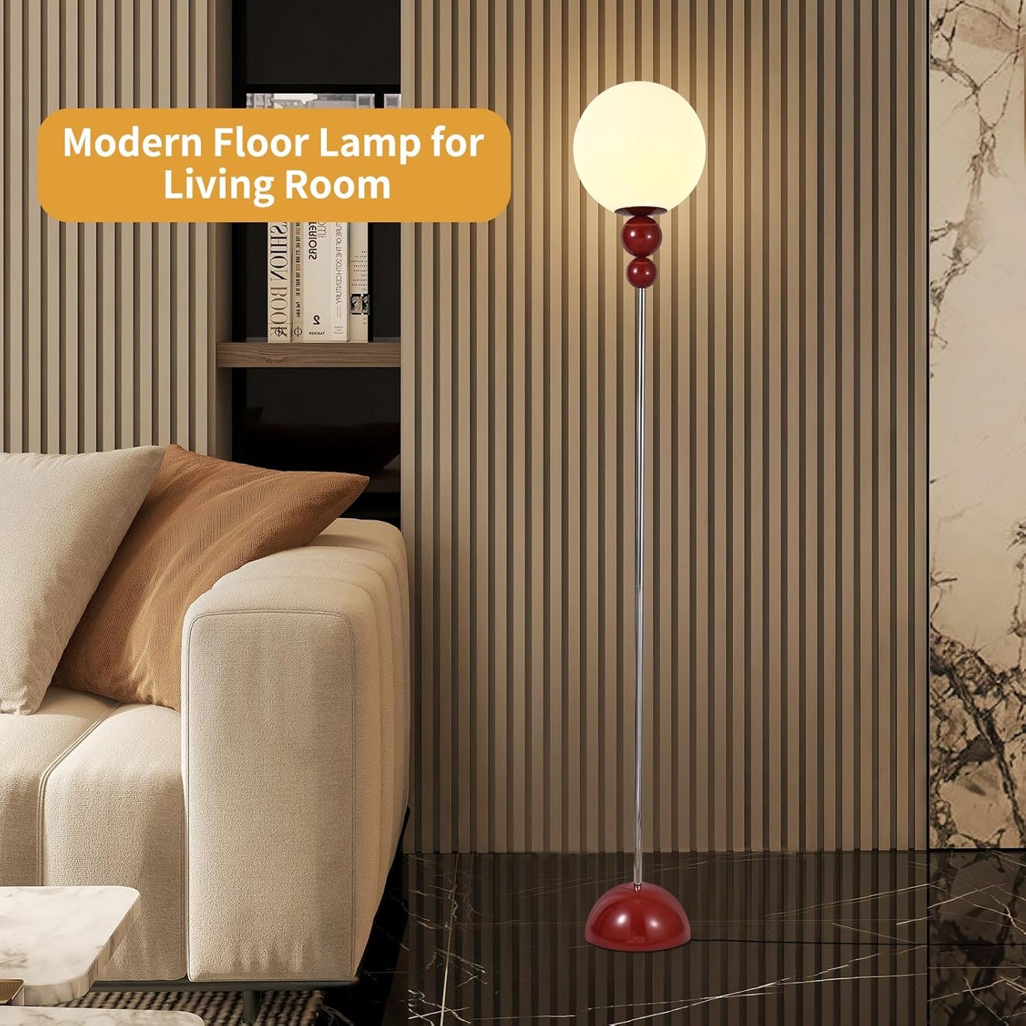 Red Floor Lamp for Living Room, Modern Floor Lamps for Bedroom，On/Off Foot Switch, Globe Standing Lights for Office Cafe, Includes E26 Bulb 15W Reading Corner Light Include 70.87in Plug Cord