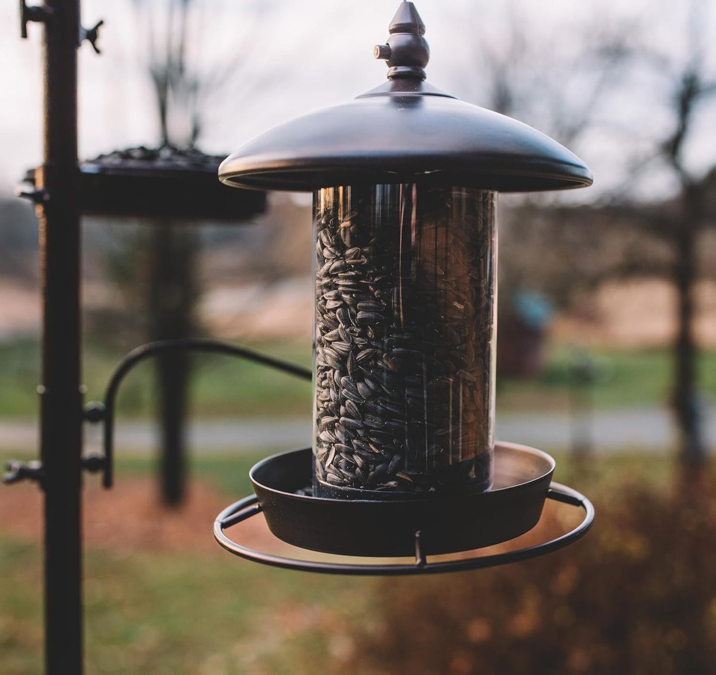 Metal Bird Feeder for Outside Hanging,Wild Bird Feeders for Cardinal, Large Roof and Tray - 6 Port