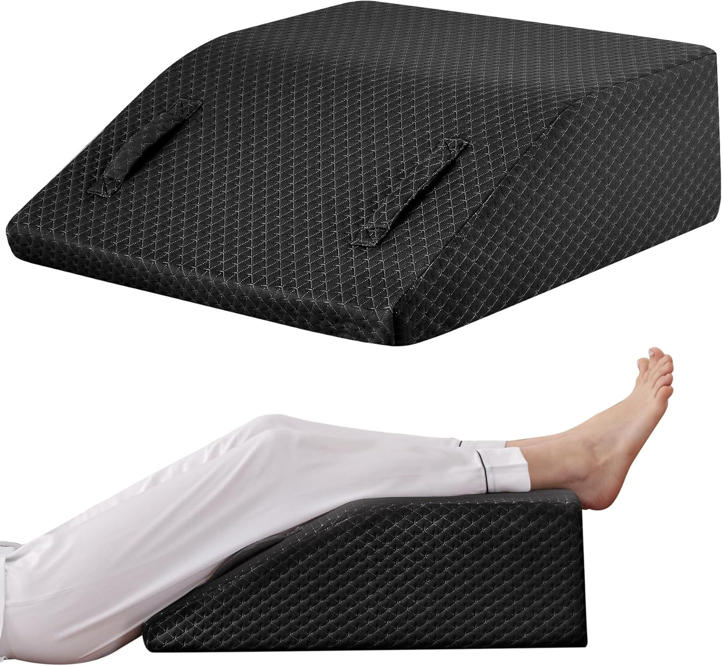 Leg Elevation Pillow for After Surgery, 10inch Foam Leg Elevating Pillow for Swelling and Blood Circulation, Leg Wedge Pillow for Sleeping, Knee Pillow for Knee Hip Ankle Pain Relief, Black