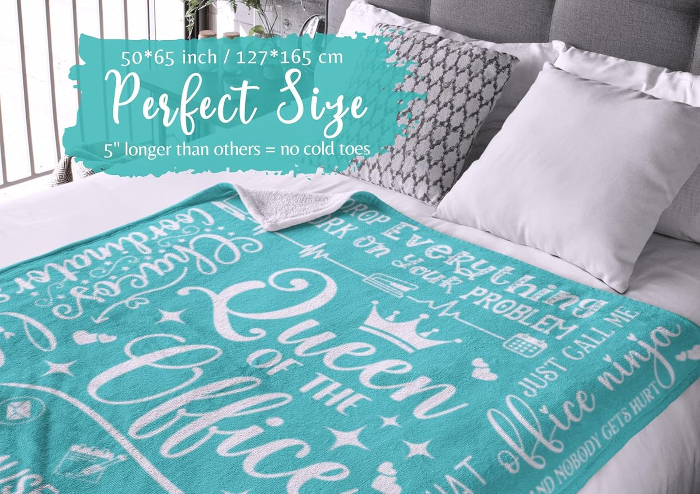 Secretary Gifts for Woman, Throw Blanket for Secretaries' Day Administrative Professional Day Gifts for Appreciation, Christmas, Birthday - 50" x 65" Queen of The Office Teal
