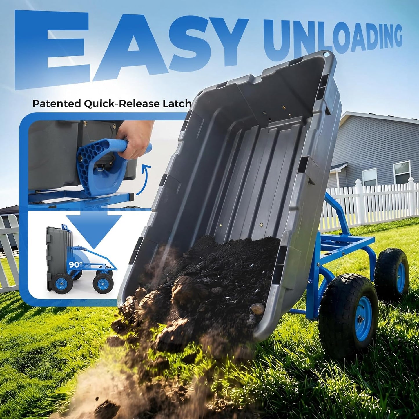 Sekey 1000lbs Garden Dump Cart for Seniors, Capacity Yard Wagon with Rubber Tires, Quick-Release Dumping & Easy-Maneuver Handle for Soil, Rocks, and Firewood, Gray