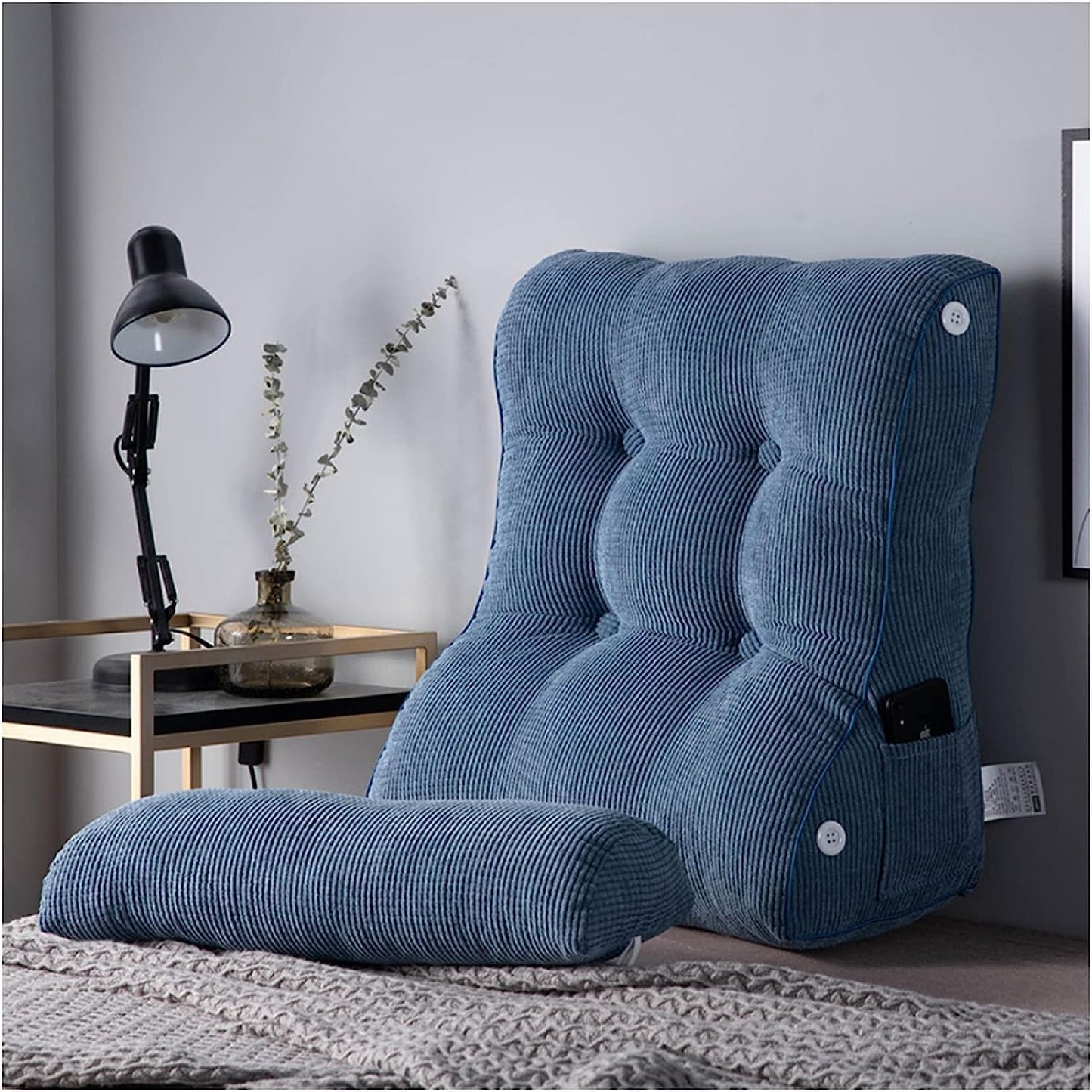 Adult Reading Pillow Bed Wedge Large Backrest Lounge Cushion with Pocket Firm Back Support for Sitting Up in Bed Couch(Size:18in/45cm,Color:Blue)