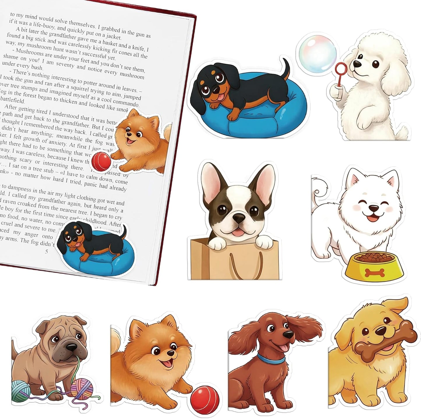 Dog Magnetic Bookmarks Gifts - 8 Pcs Cute Animals Bookmark for Women Kids Pet Dogs Lovers Students Funny Page Clips School Office Reading Accessories Bookworms Gift for Birthday Christmas