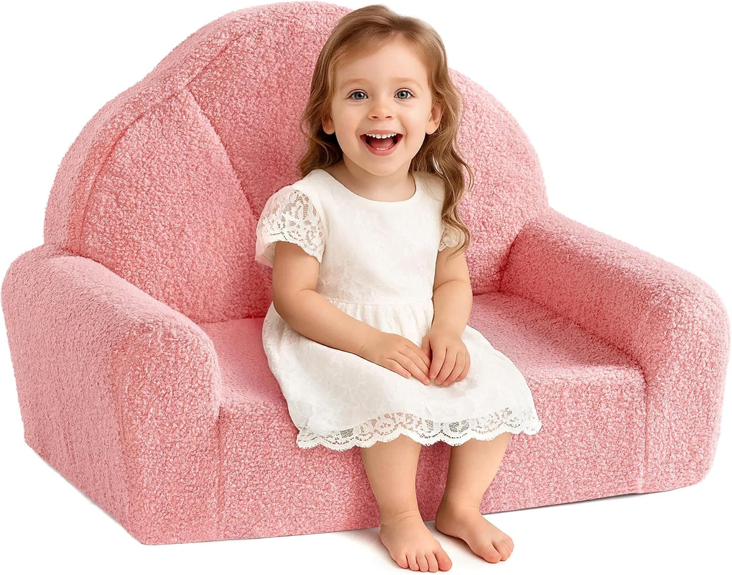 ROBUD Toddler Chair, Comfy Kids Sofa with Teddy Fleece, High Resilience Sponge, and Hidden Storage Pocket, Toddler Couch with Princess Style Design, Kids Couch for Boys and Girls, Pink
