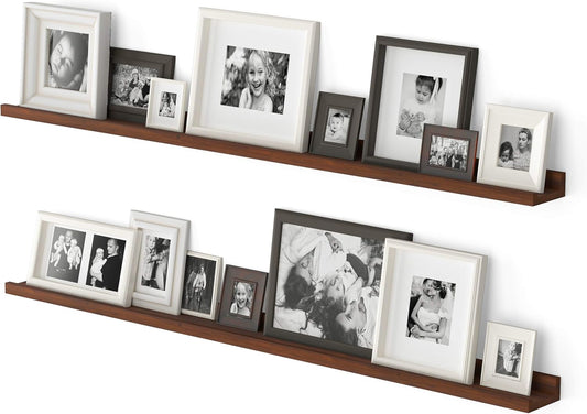 Wallniture Denver 48" Long Floating Shelves for Wall, Narrow Picture Ledge Shelf Set of 2, Floating Shelf Unit, Wall Shelves Walnut Color
