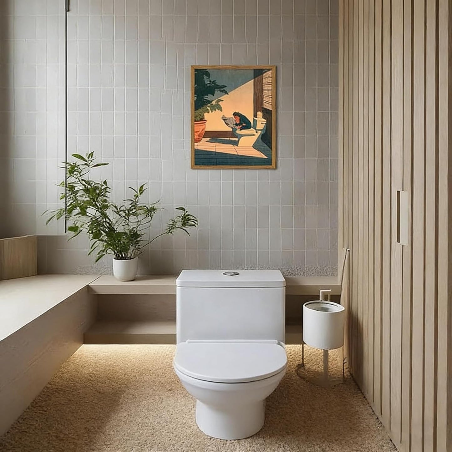 Paivovi Framed Funny Frog Bathroom Wall Art,Cute Japanese Frog in Toilet Wall Decor,Whimsical Green Animal Restroom Poster Canvas Painting Prints Artwork 12x16 inch