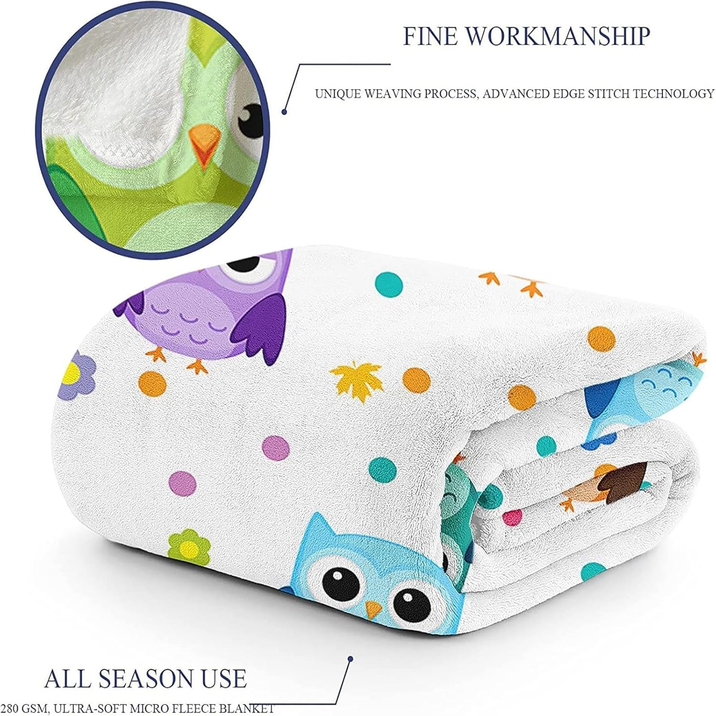 Owl Throw Blanket Gift, Soft Warm Fuzzy Plush Blanket, Smooth Cozy Flannel Blanket for Bed/Couch/Camping (80"x60")