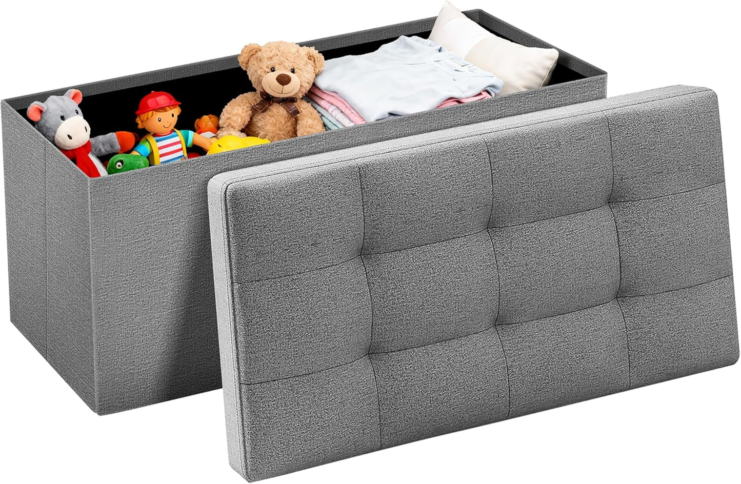 Camabel 30 Inches Folding Storage Ottoman Bench, Ottoman Foot Rest, End of Bed Bench, Storage Chest, Load 660 lb, for Living Room, Bedroom, Entryway Grey