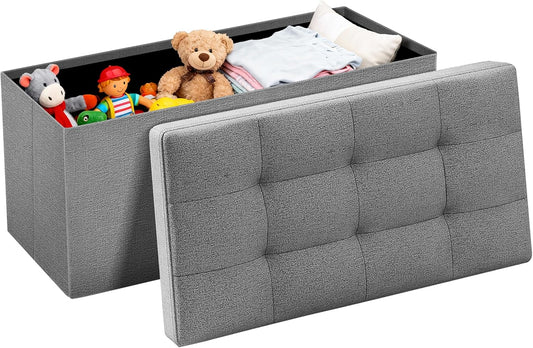Camabel 30 Inches Folding Storage Ottoman Bench, Ottoman Foot Rest, End of Bed Bench, Storage Chest, Load 660 lb, for Living Room, Bedroom, Entryway Grey