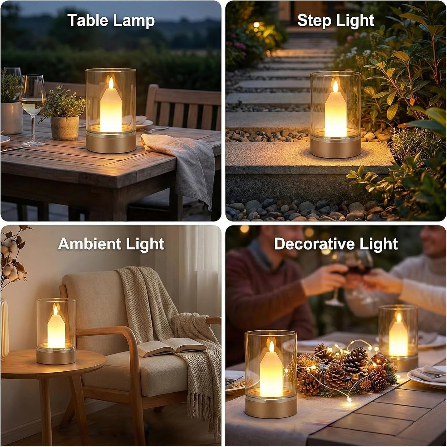 SENCU Cordless Table Lamp Rechargeable - Magic Gesture Control Bedside Lamp, 5200mAh Battery Operated Night Light, Stepless Dimmable Warm LED with Real Glass & Metal Base, Portable for Bedroom, Patio