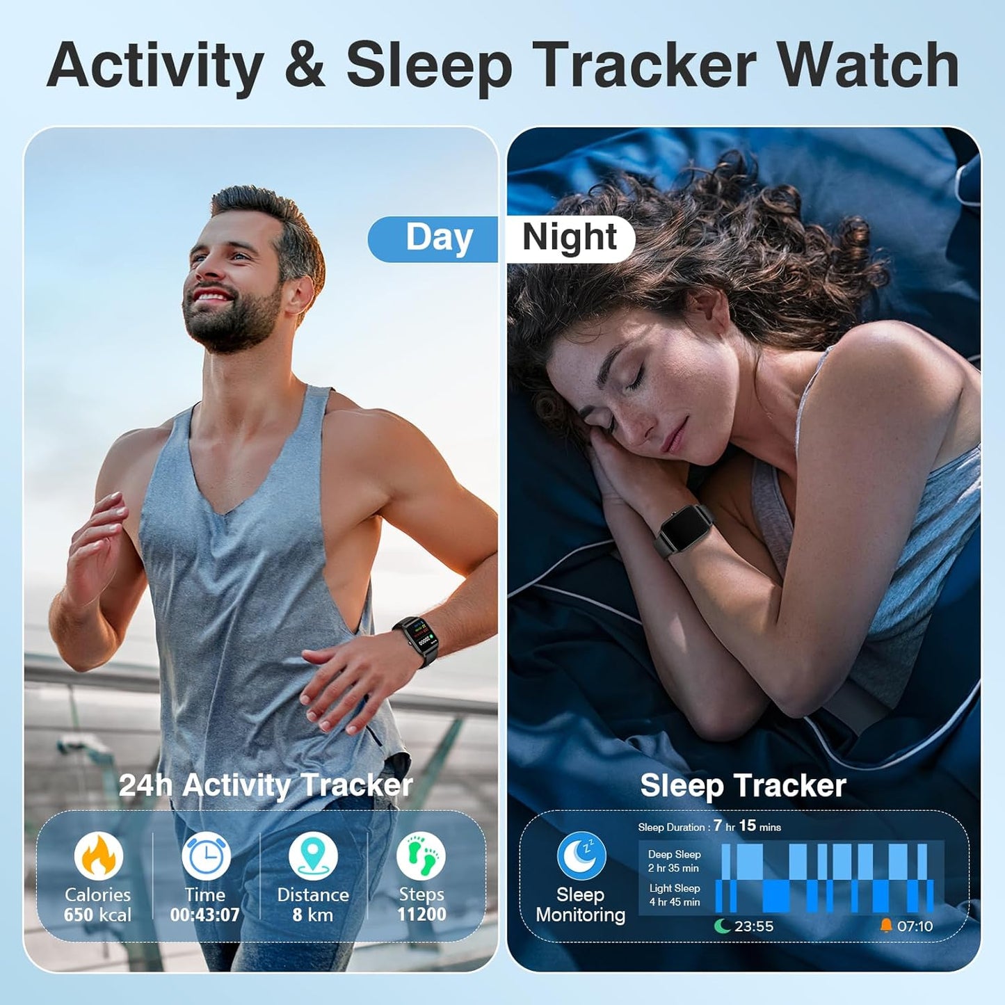 Smart Watches for Women Men, 1.85” HD Touchscreen Fitness Tracker with Call & Message Alerts, 24/7 Heart Rate/Sleep Monitor,100+ Sport Modes, 2ATM Waterproof Smart Watch for Android iPhone (Black)