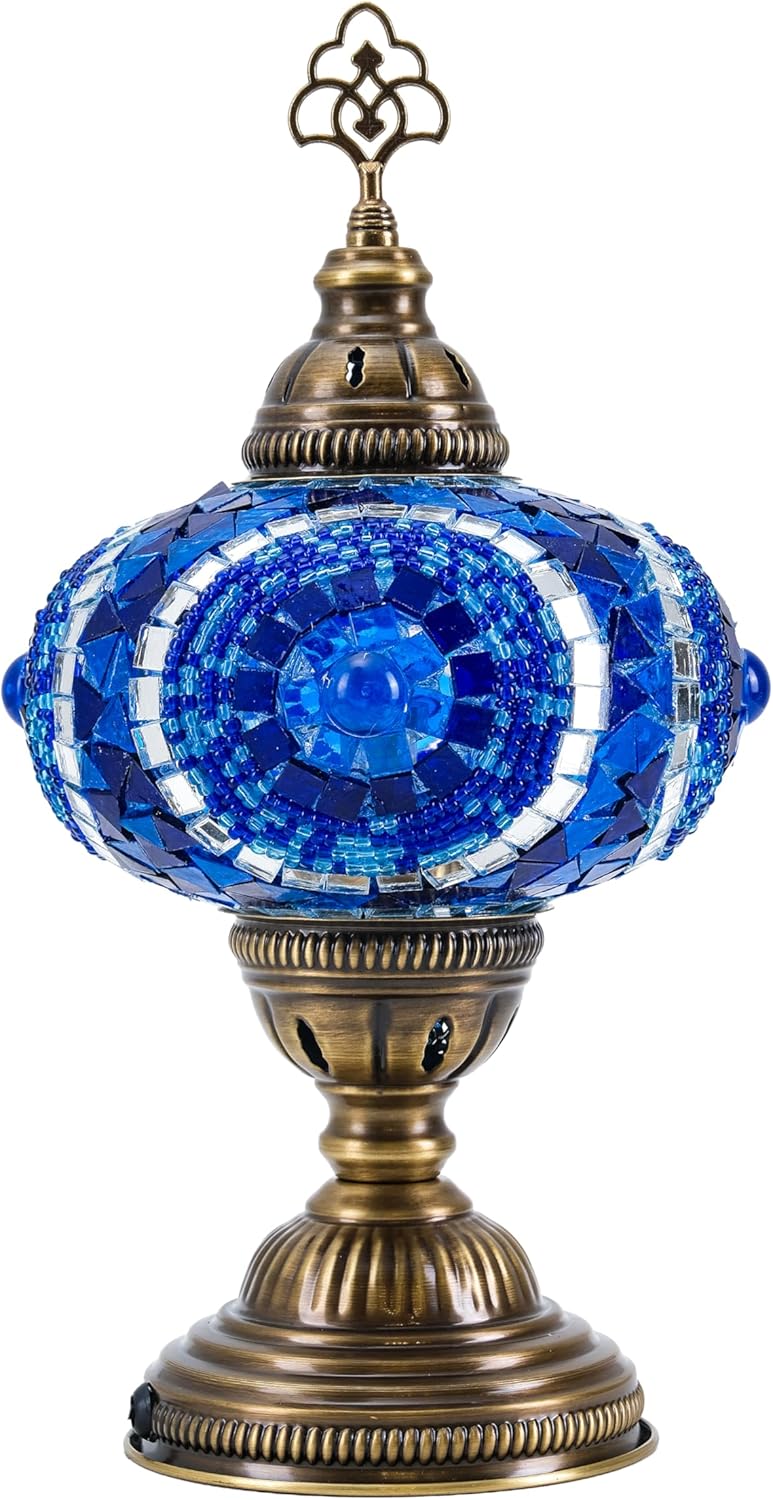 Mozaist Turkish Lamp, Mosaic Table Lamp, Antique Moroccan Decorative Glass Bohemian Vintage Lamp Shade, Small Desk Tiffany Bedside Stained Glass Lamp with US Plug and E12 Socket