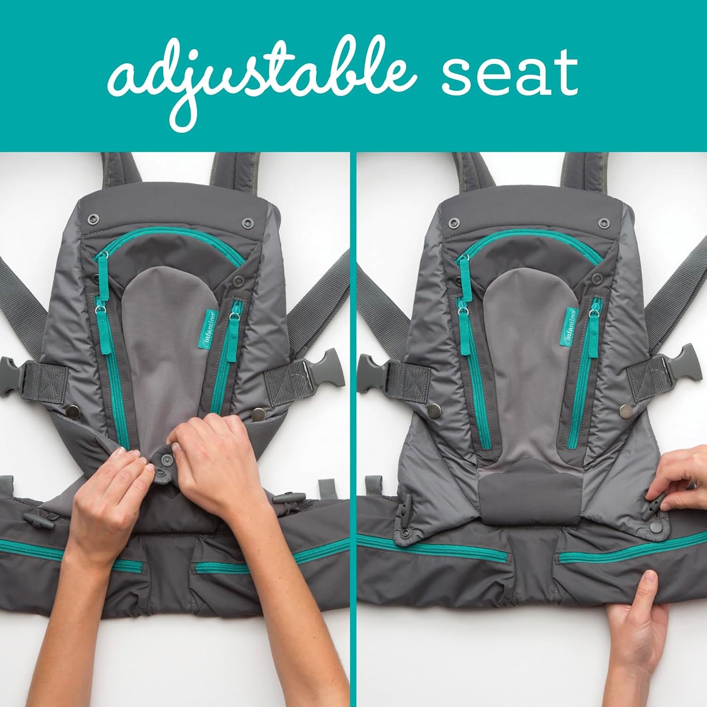 Infantino Carry On Baby Carrier, Ergonomic Multi-Pocket Baby Carrier for Newborn to Toddler 8-40 lbs with Padded Straps, Lumbar Belt Storage, Registry Essential, Gray