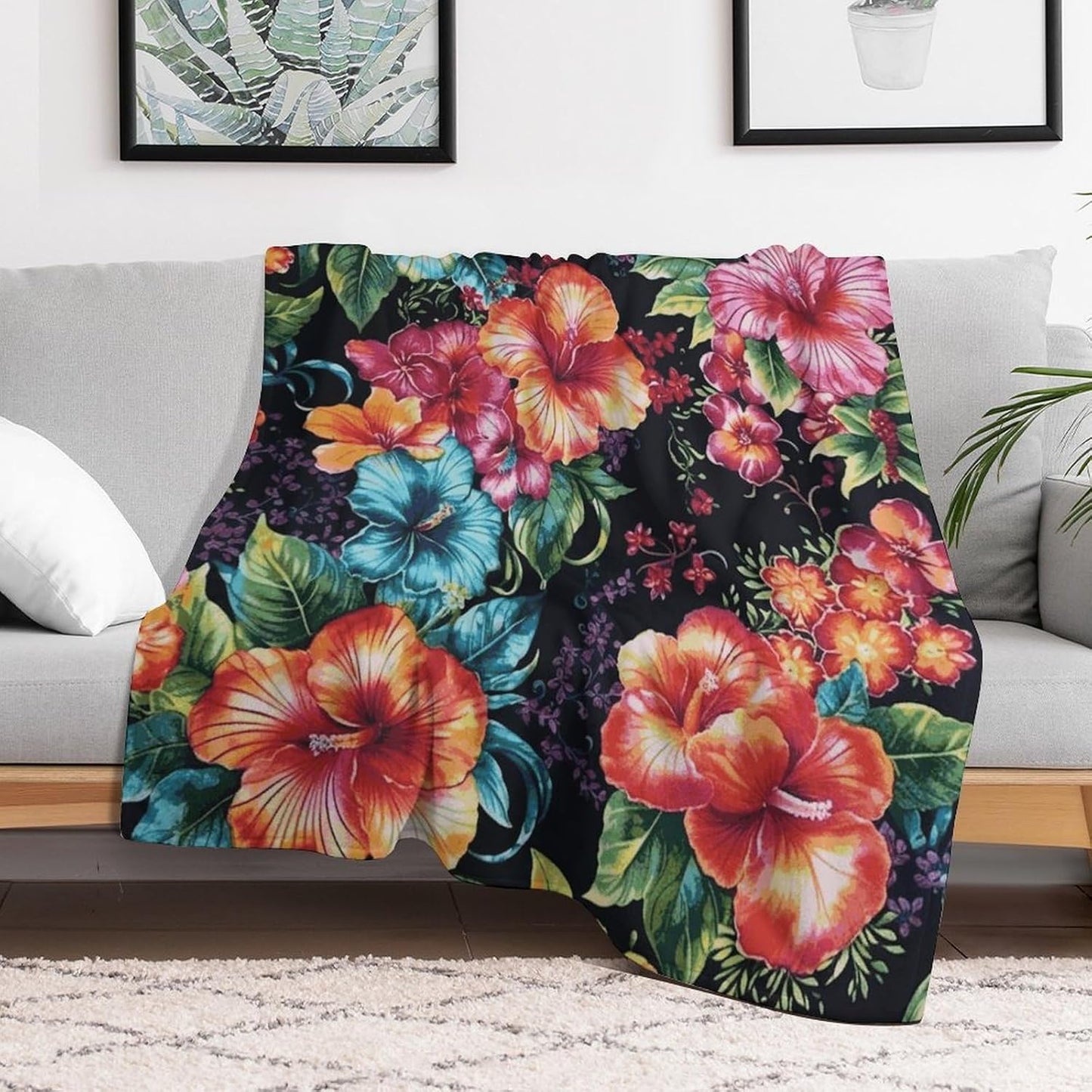 Beautiful Hibiscus Flower Throw Blanket for Couch Super Soft Warm Lightweight Throw Blankets Cozy Flannel Bed Blanket Cute Decorative Blankets for All Seasons Home Decor Gift 30"*40"（76 * 100cm）
