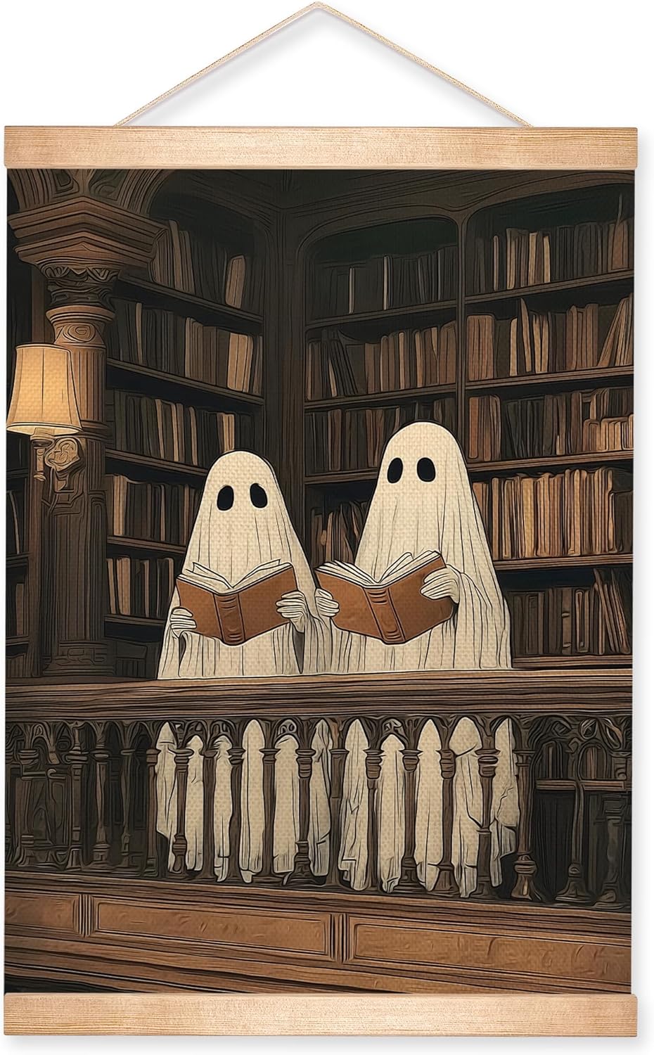 HEYJEEPER Cozy Ghost Wall Art, Reading Ghost Poster, Bookish Aesthetic Artwork Wall Hanging Decor for Library, Bedroom, Living Room, Calm Literary Home Decor,Bookworm Gift 14x18.5Inch(Colorful - Ghost04)