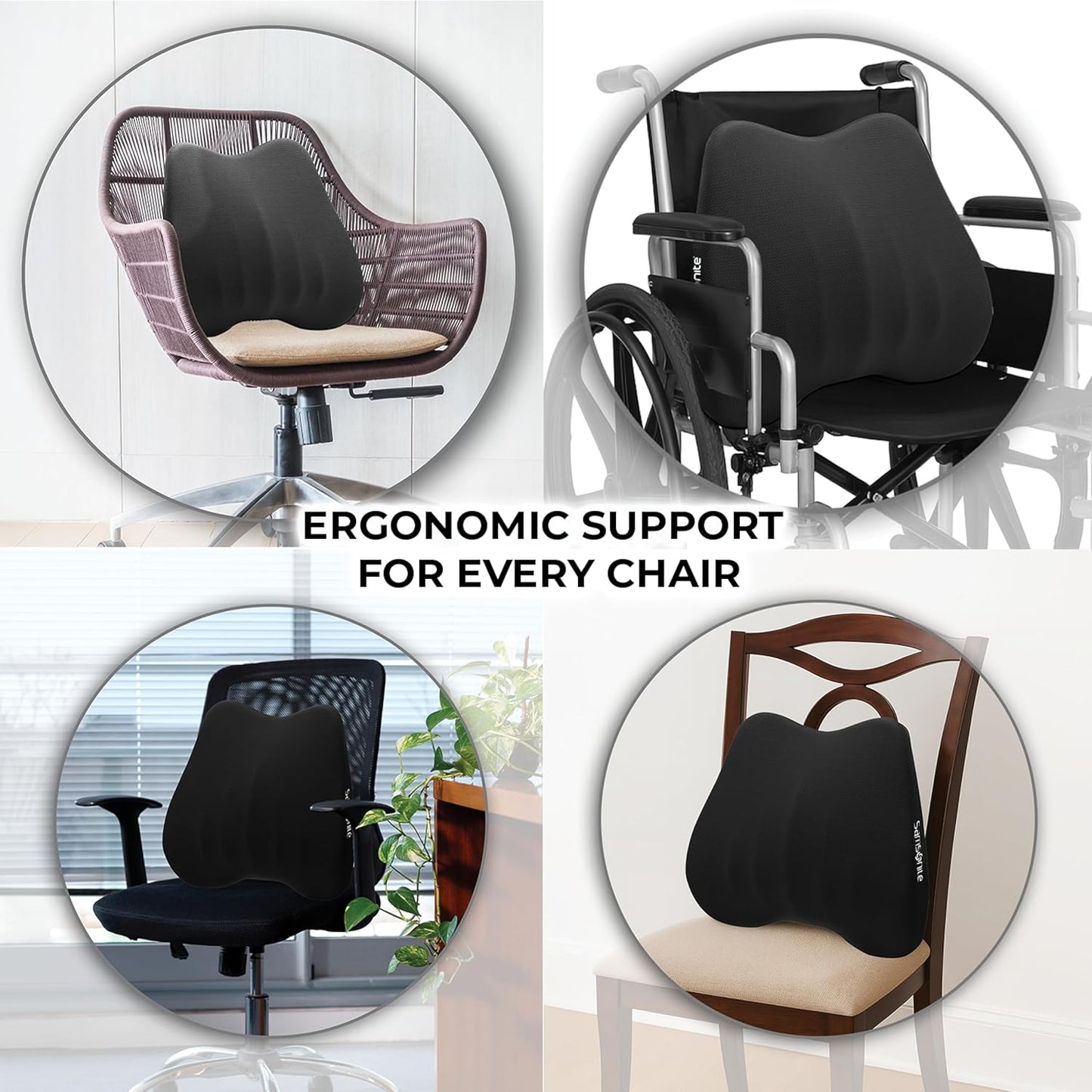 Samsonite Lumbar Support Pillow for Office Chair and Car Seat - Memory Foam Pillows Car Lumbar Support Brace, Lumbar Support Pillow for Car & Low Back Pain Relief, Black