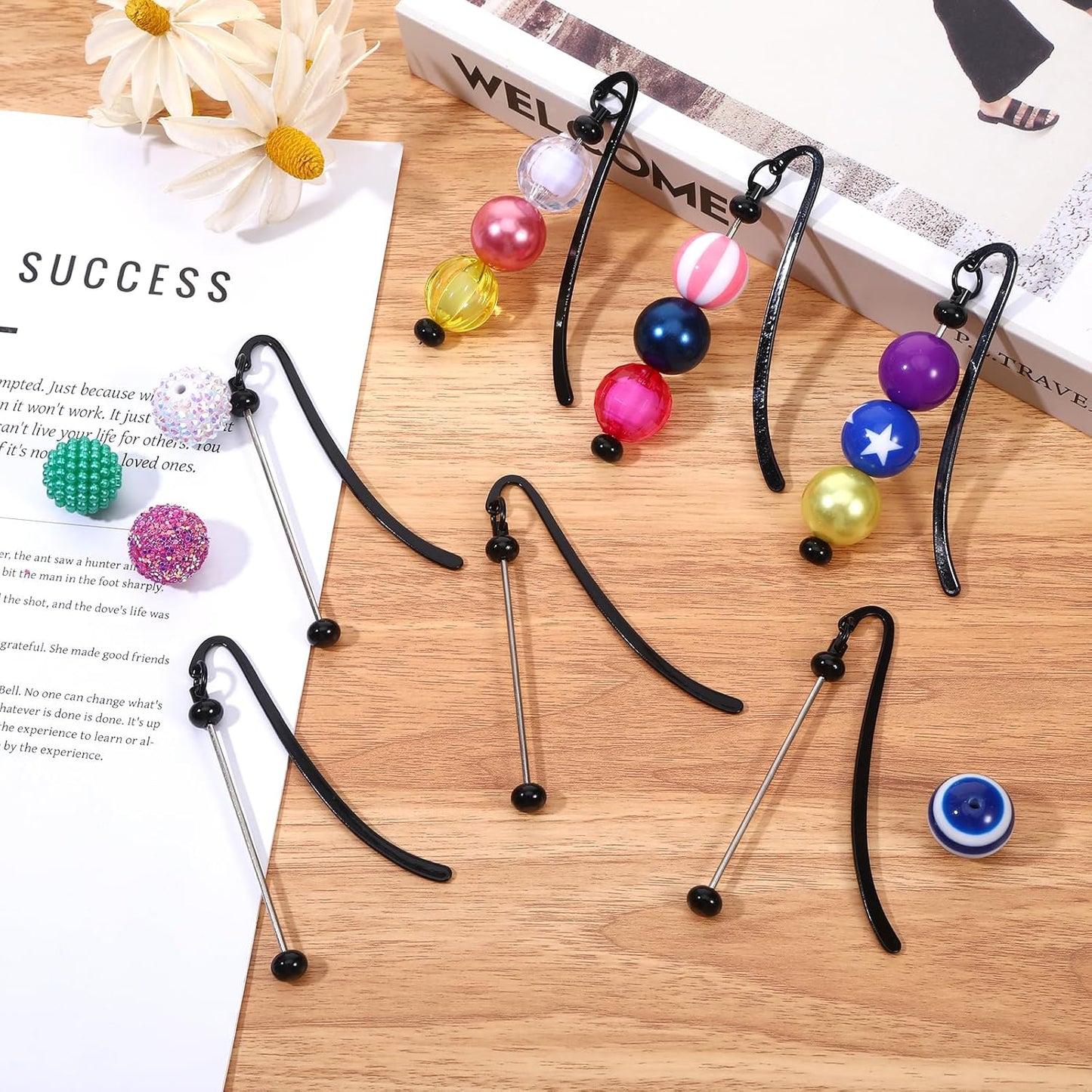 24 Pcs Beadable Bookmarks DIY Metal Bookmark Bar, Metal Beadable Blank Bar Beaded Bookmark Craft Jewelry Pendant DIY Modern, Charm Gifts for Book Lovers, Students, Teachers Office Supplies (Black)