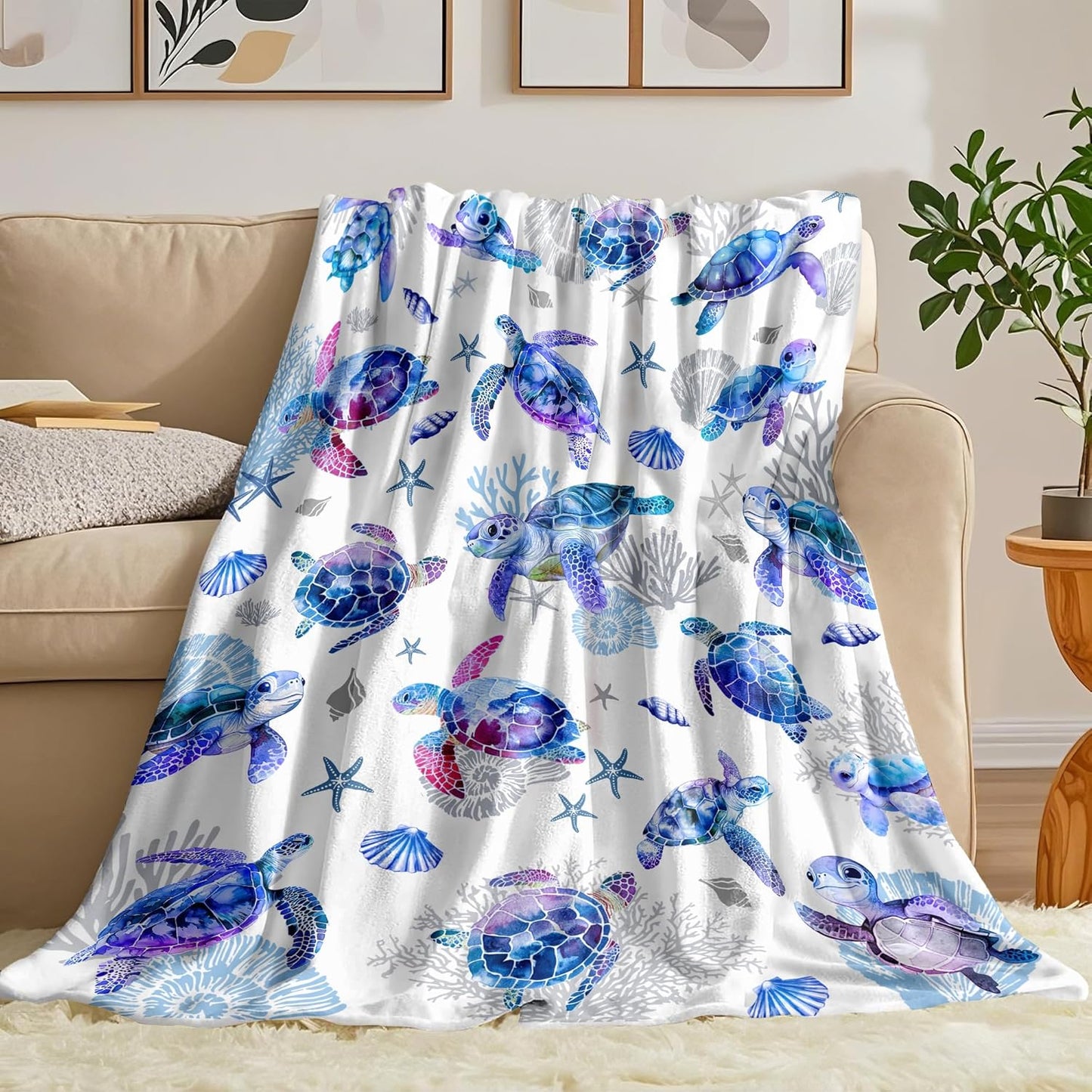 Sea Turtle Blanket Gifts Soft Flannel Turtles Loves Throw Blanket Bedding Decor Ocean Turtle Gifts Stuff Merch for Kids Adults 50"x40" Blue-Turtle