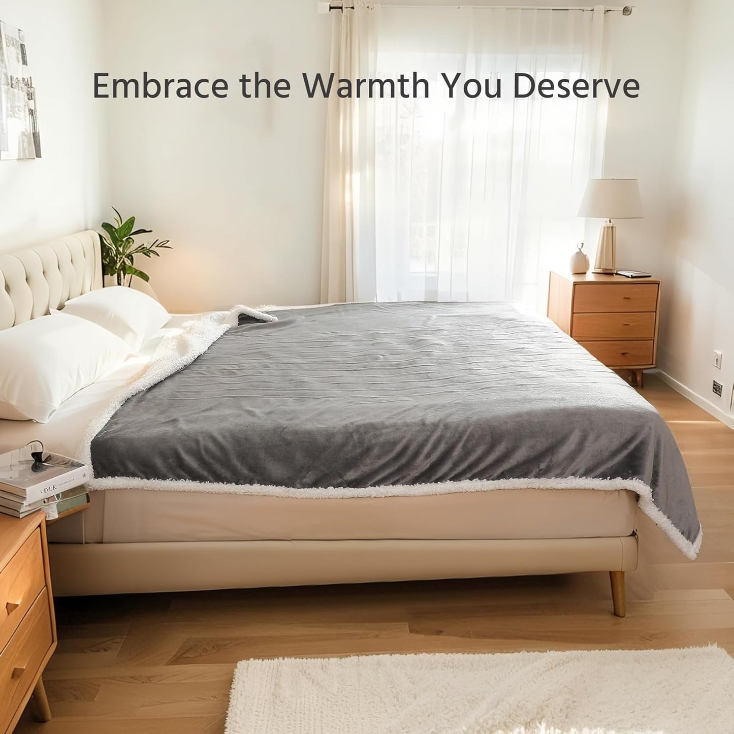 Electric Heated Blanket Full Size 72x84 Inch - Super Soft Flannel, 10 Heat Settings, 1-12H Auto Shut Off, Machine Washable, Easy Controller, Perfect for Winter Warmth - Light Grey