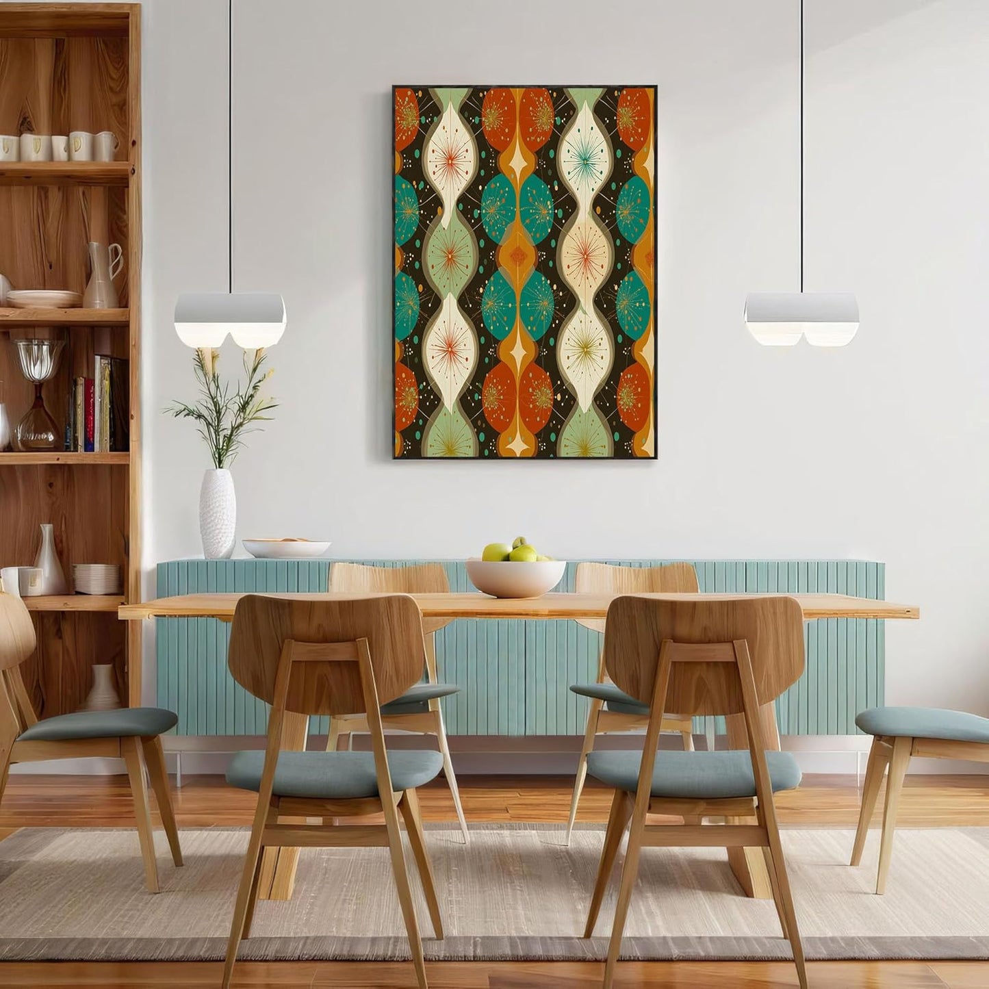 GDJSMIN Mid-Century Modern Wall Art, Abstract Geometric Shapes Poster for Reading Room Living Room Decor 12x 16 inch Unframed