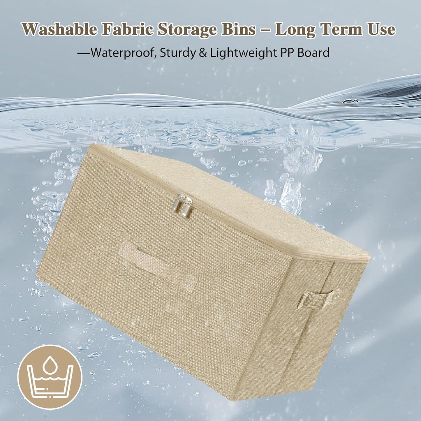 ANMINY Storage Bins with Zipper Lids 13 Qt Lidded Fabric Storage Boxes Baskets Cubes with Handles Collapsible Washable Cotton Linen Closet Shelf Clothes Organizer Containers - Beige, Small
