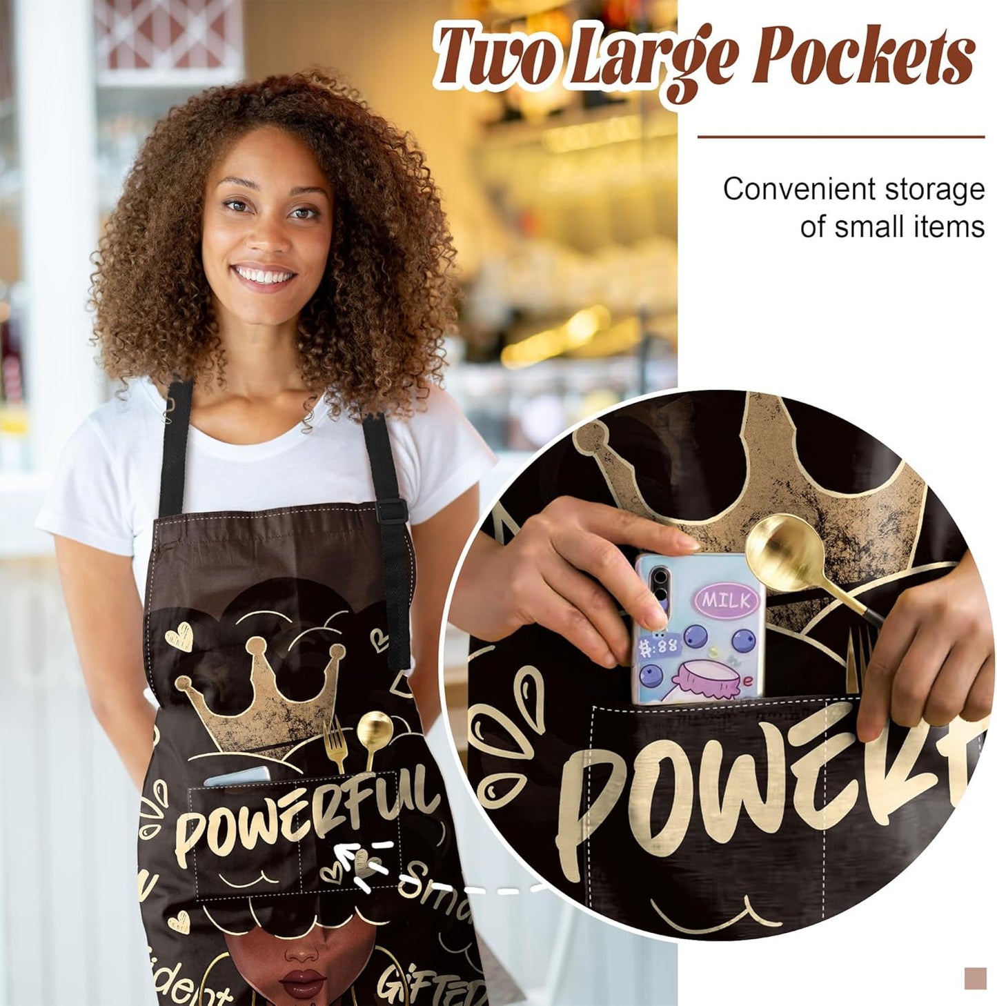 Aprons For Women With Pockets African Art Apron Black Girl Kitchen Adjustable Aprons For Women Waterproof Oil Proof 33x28in