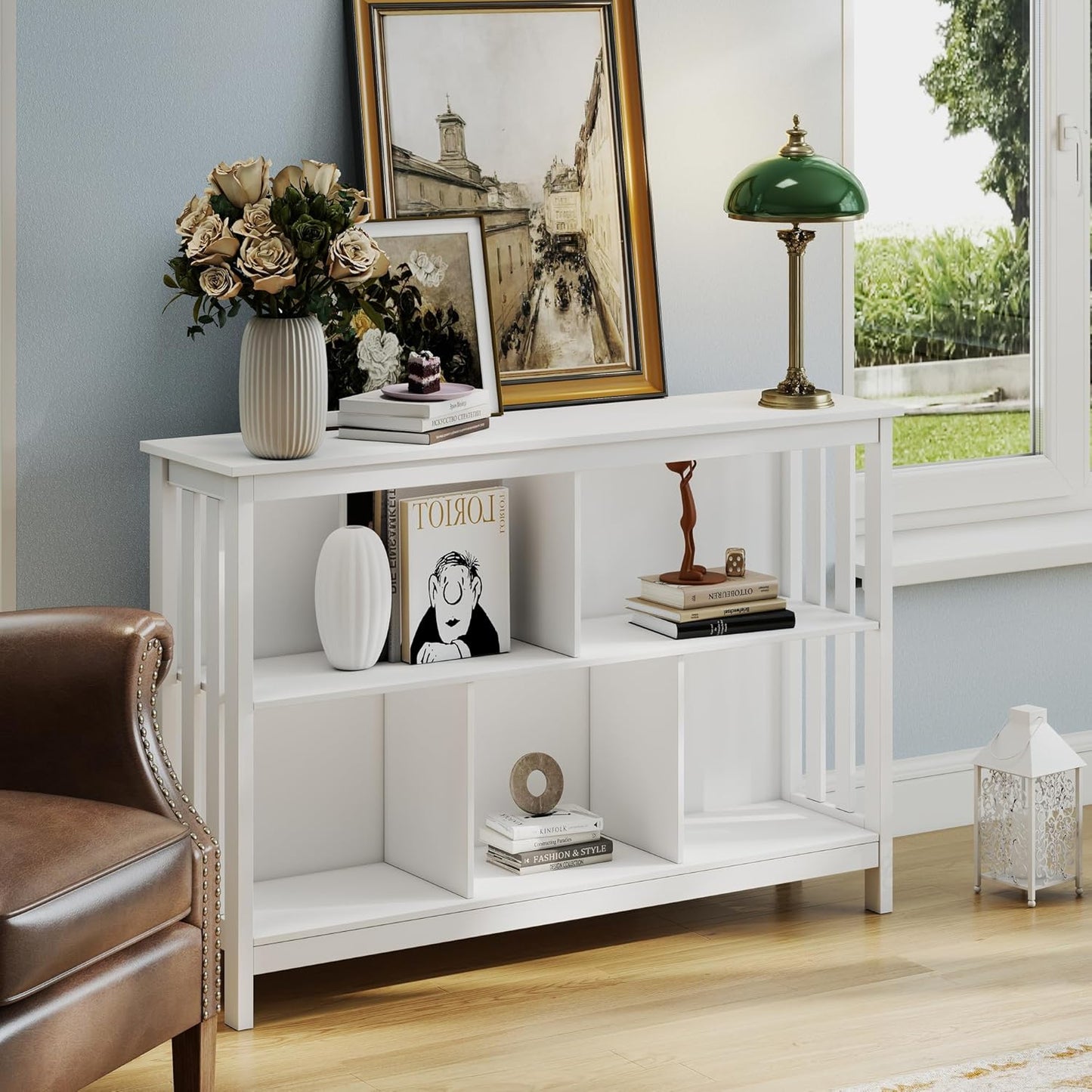 TaoHFE White Horizontal Bookshelf Horizontal Bookcase Low Bookshelf Office Shelves