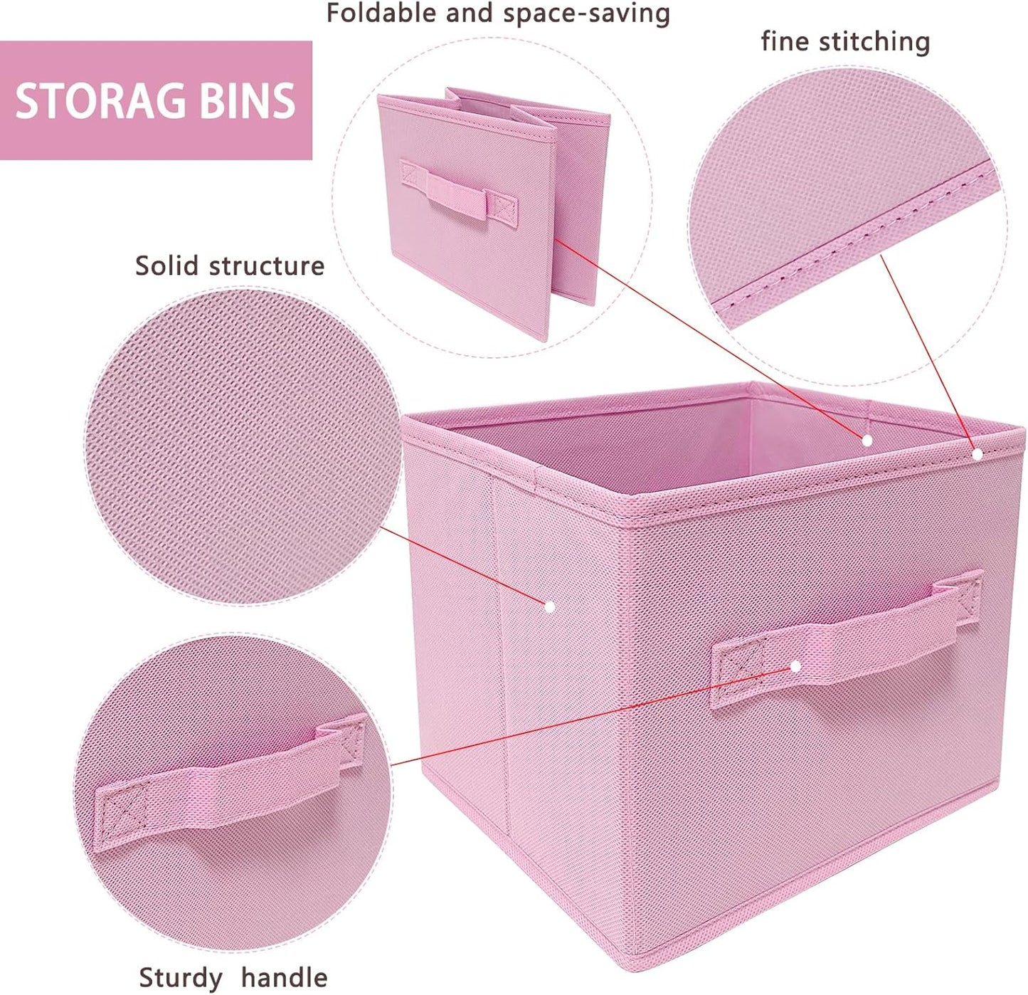 Storage bins collapsible storage bins,cube storage organizer （Pack of 3） 10.5 * 10.5 * 11 inch,For home and office Collapsible Closet Shelf Organizers, Drawer Organizers(Pink)