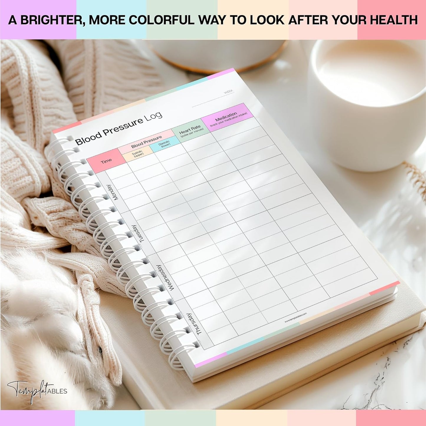 Daily Blood Pressure Log Book | Wire-Bound Journal to Track Blood Pressure, Heart Rate, and Medication | Soft Touch Pastel Cover with Blood Pressure Chart | 120gsm Paper | A5 (5.8" x 8.3") Colorful