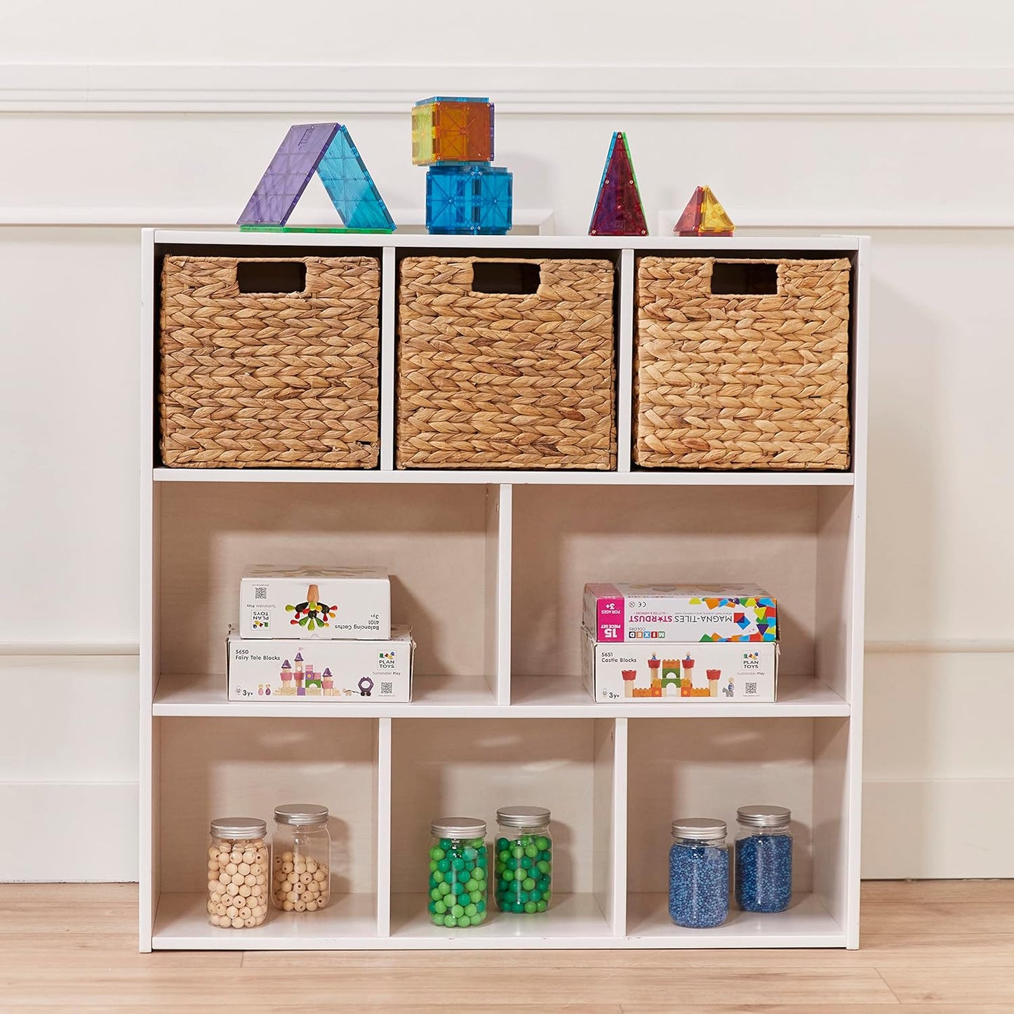 ECR4Kids Streamline 8-Compartment Storage Cabinet, 36in, Classroom Furniture, White Wash