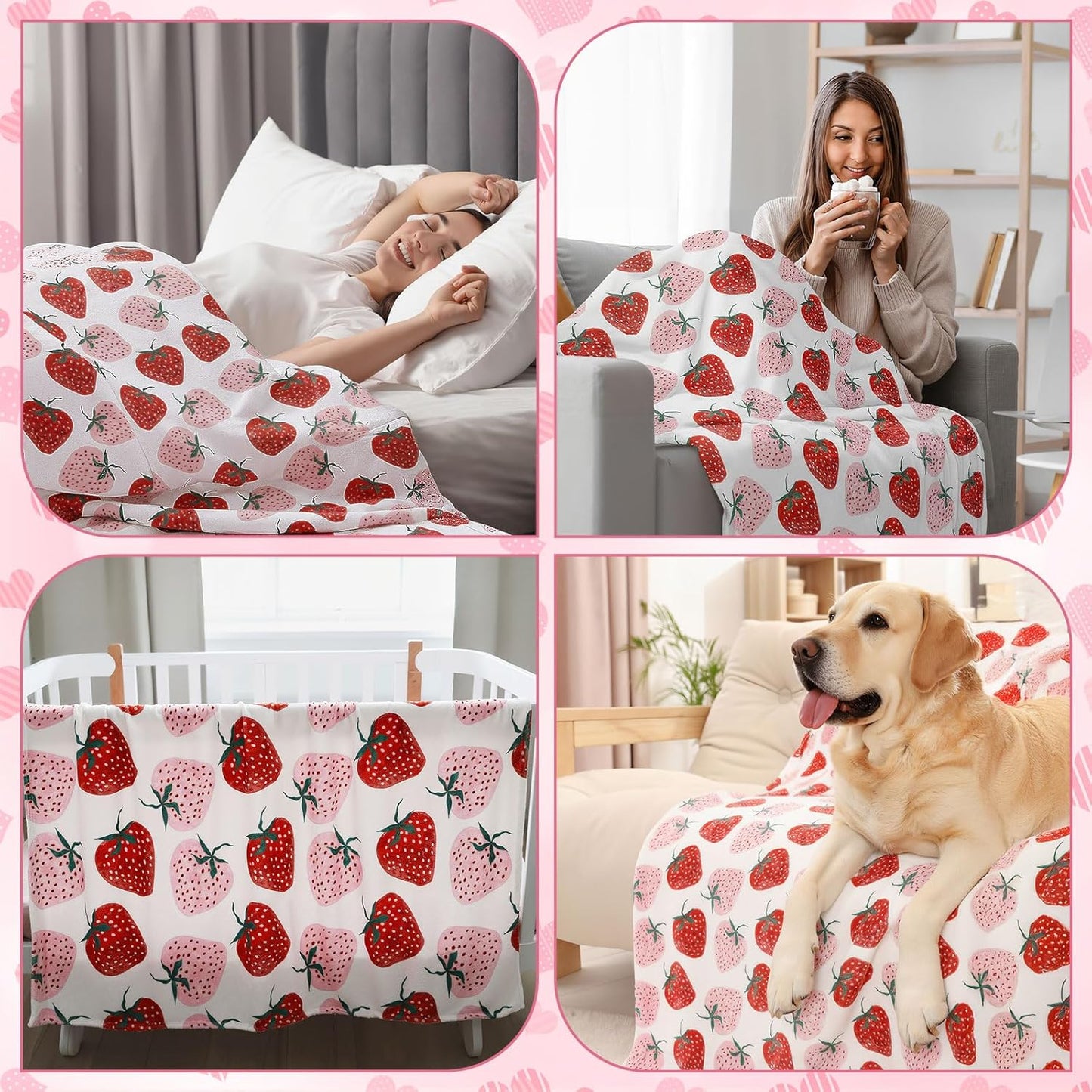 Tranqun 3 Pcs Strawberry Throw Blankets for Homeless Donations Winter Fuzzy Blanket Bulk Fruit Pattern for Donations Bed Couch Sofa Home Camping Wedding Gifts