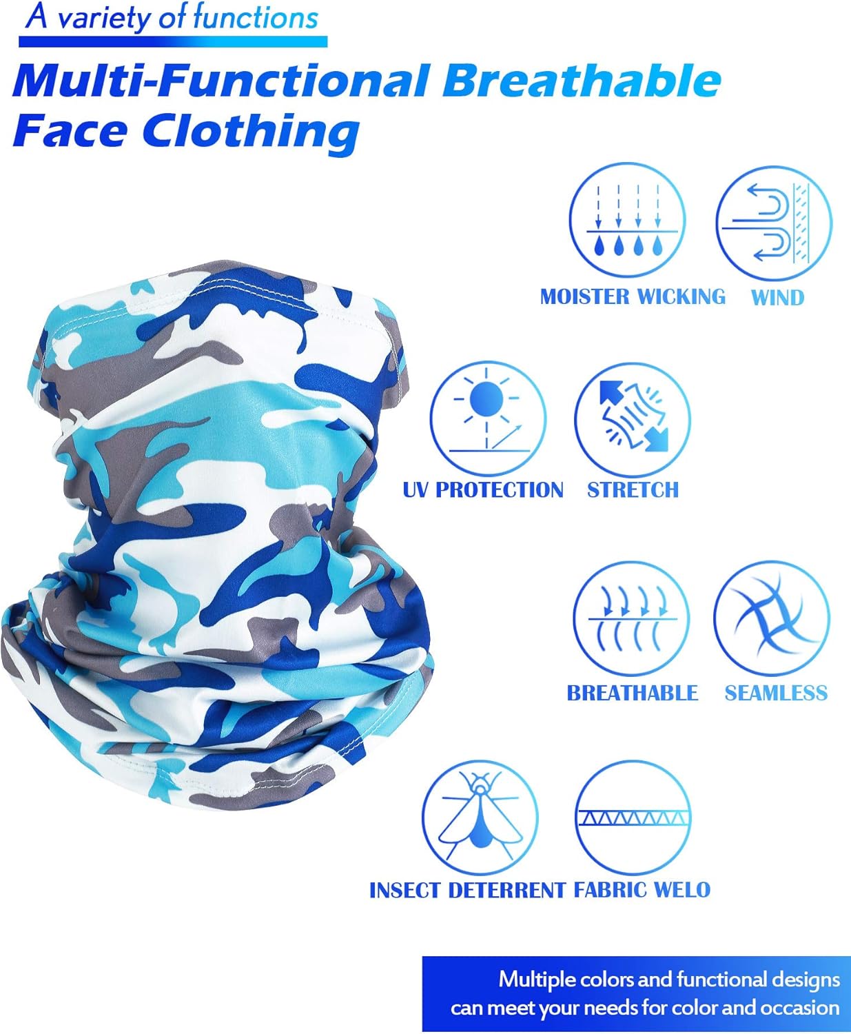 SATINIOR Summer Camo Neck Gaiter UV Protection Cooling Face Mask Sun Hood Bandanas for Men Women Sunscreen Breathable Bandana
