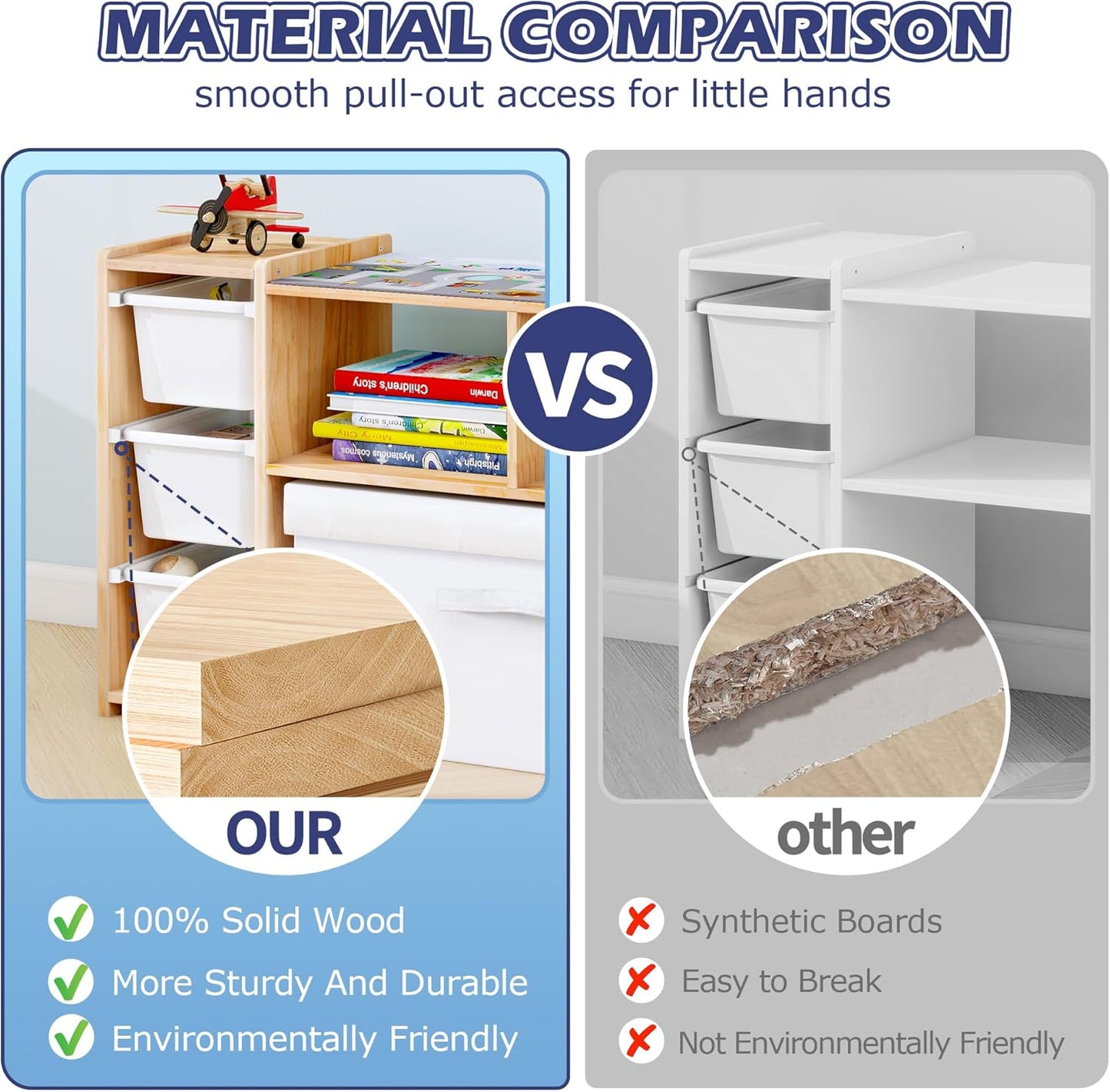MallBest Montessori Shelf for Kids - 100% Solid Pine Wood with 6 Removable Plastic Bins, Toy Storage Organizer Cabinet for Playroom, Bedroom & Nursery (Natural)