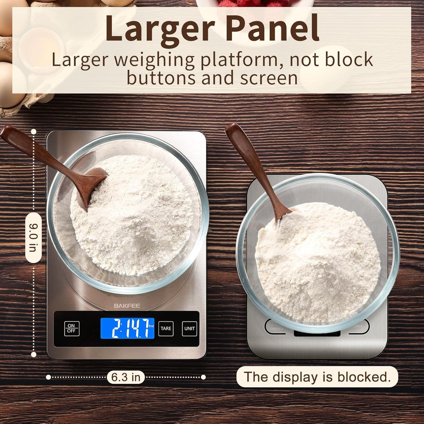 Food Scale, 15kg/33lb Digital Kitchen Scale with Stainless Steel & Tempered Glass, 1g / 0.05oz Precise Graduation, Waterproof and Sturdy Surface, for Cooking, Baking, Weight Loss, Meal Prep