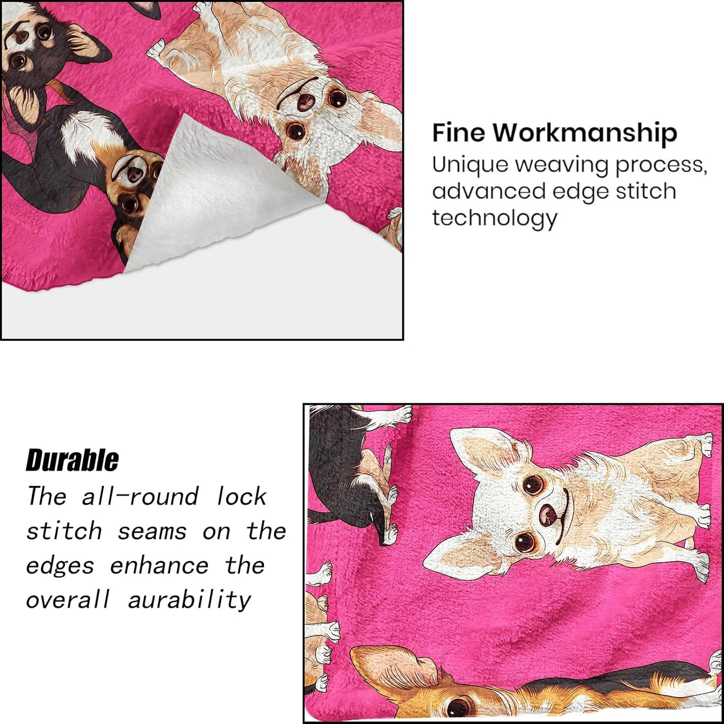 Chihuahua Blanket - Cute Dog Bright Pink Fleece Throw,Gifts for Kids Adult, Soft & Warm,Lightweight, for Modern Fun Decor, Pet Lovers, and Room Home Accents 40x50in