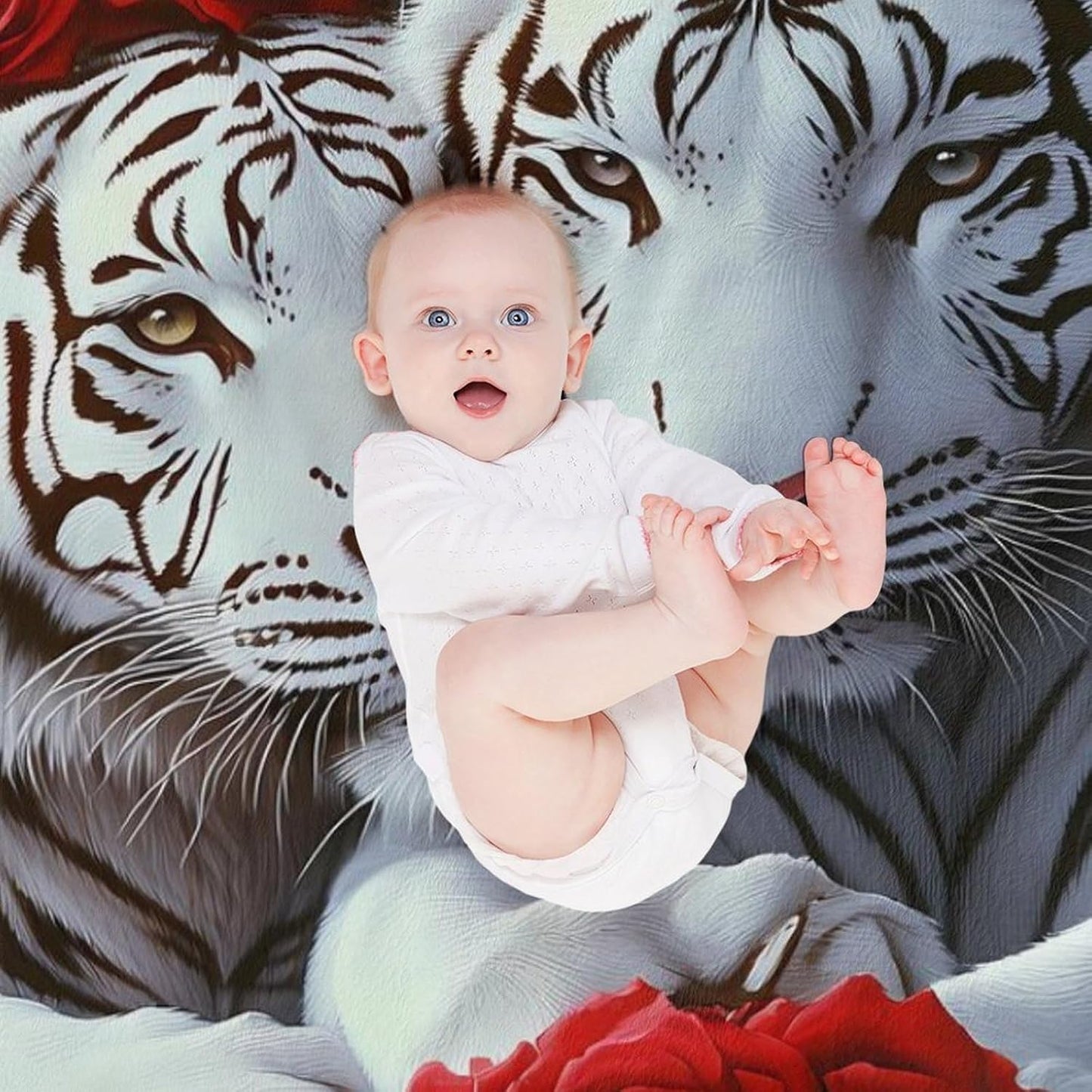 Tiger Red Rose Throw Blanket for Couch Bed Plush Cozy Fuzzy Flannel Blanket for All Season 40"x50"