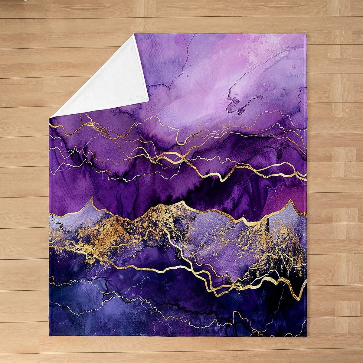 Feelyou Purple Gold Marble Fuzzy Blanket Queen 90"x90" Modern Marble Aesthetic Flannel Fleece Throw Blanket Retro Watercolor Artwork Design All Season Bed Blanket Abstract Plush Blanket